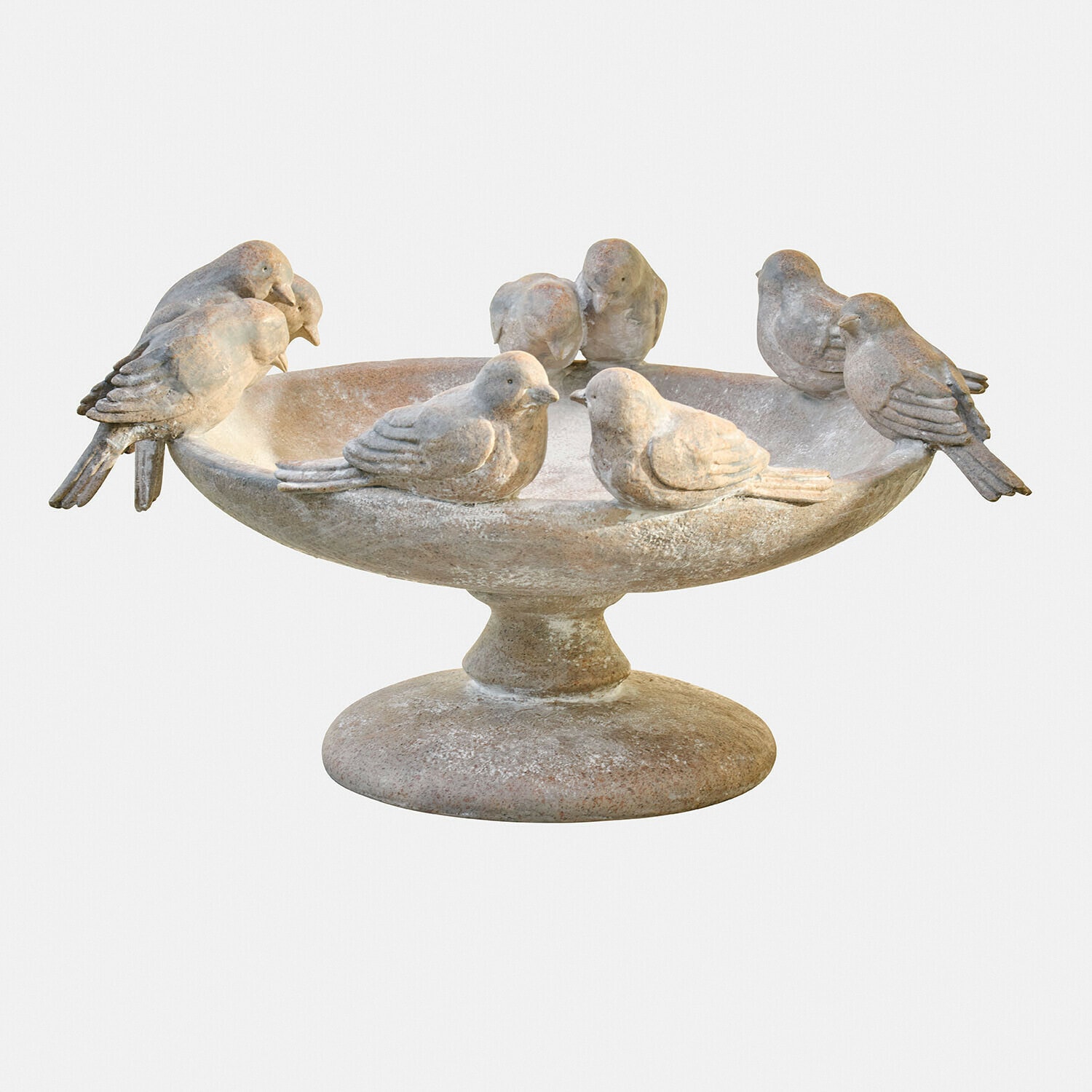 Vogelbad Haldoríe Dekorative Steinschale in Beige mit acht Vogel-Figuren, Gartendekoration