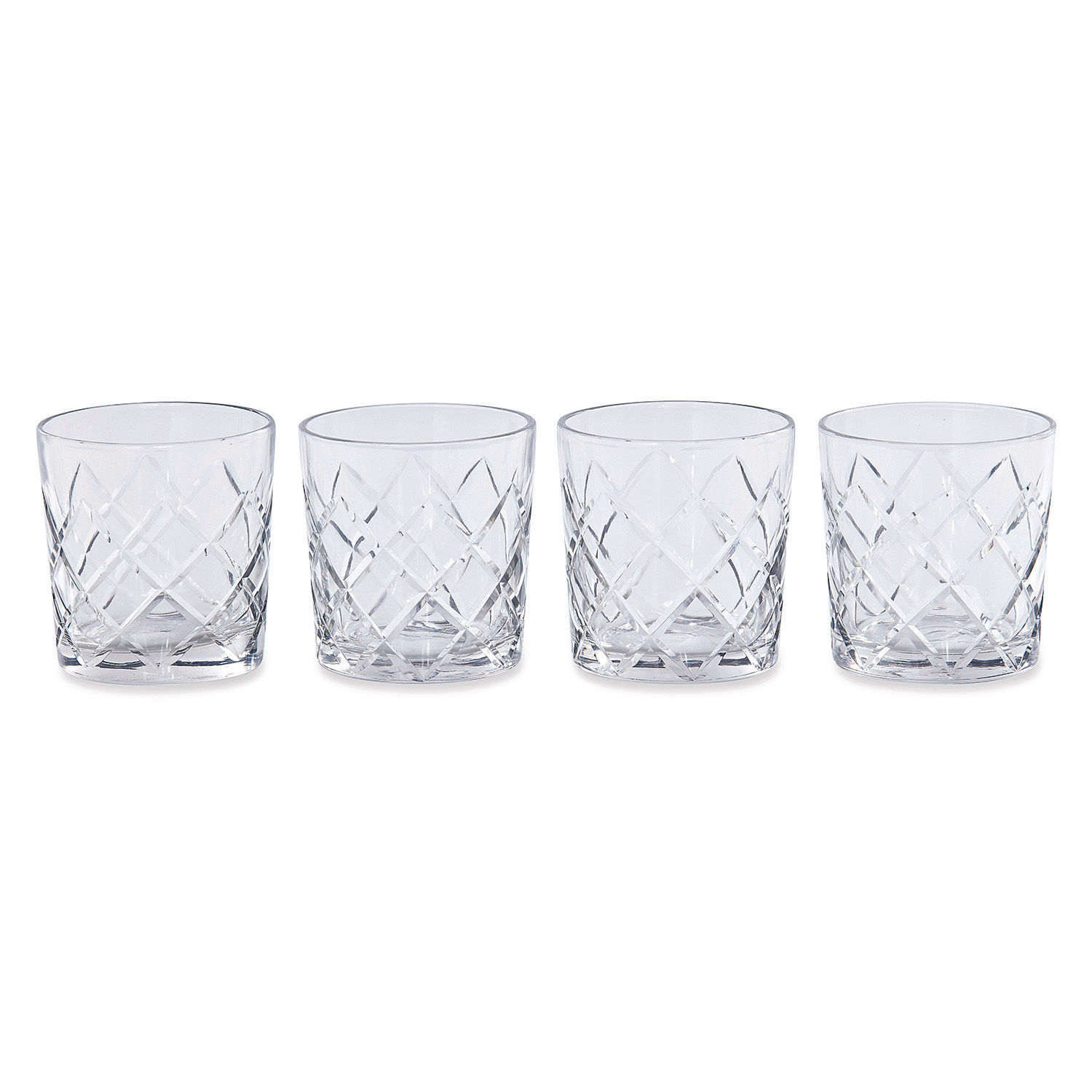 Set aus vier transparenten Trinkgläsern aus Glas mit Diamantmuster