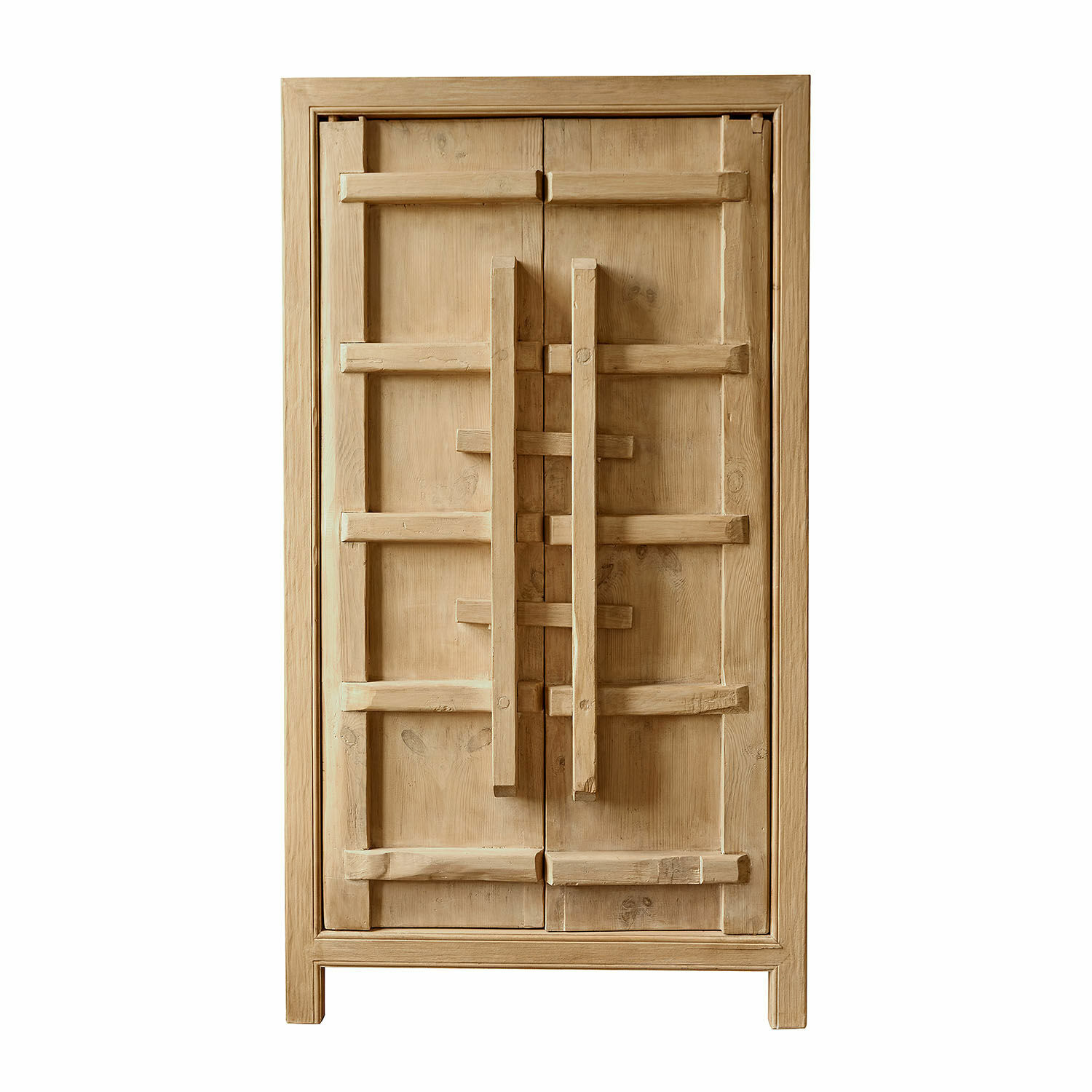 Schrank Trésorique Schrank aus naturfarbenem Holz mit dekorativen Leisten, rustikaler Stauraummöbel im Landhausstil