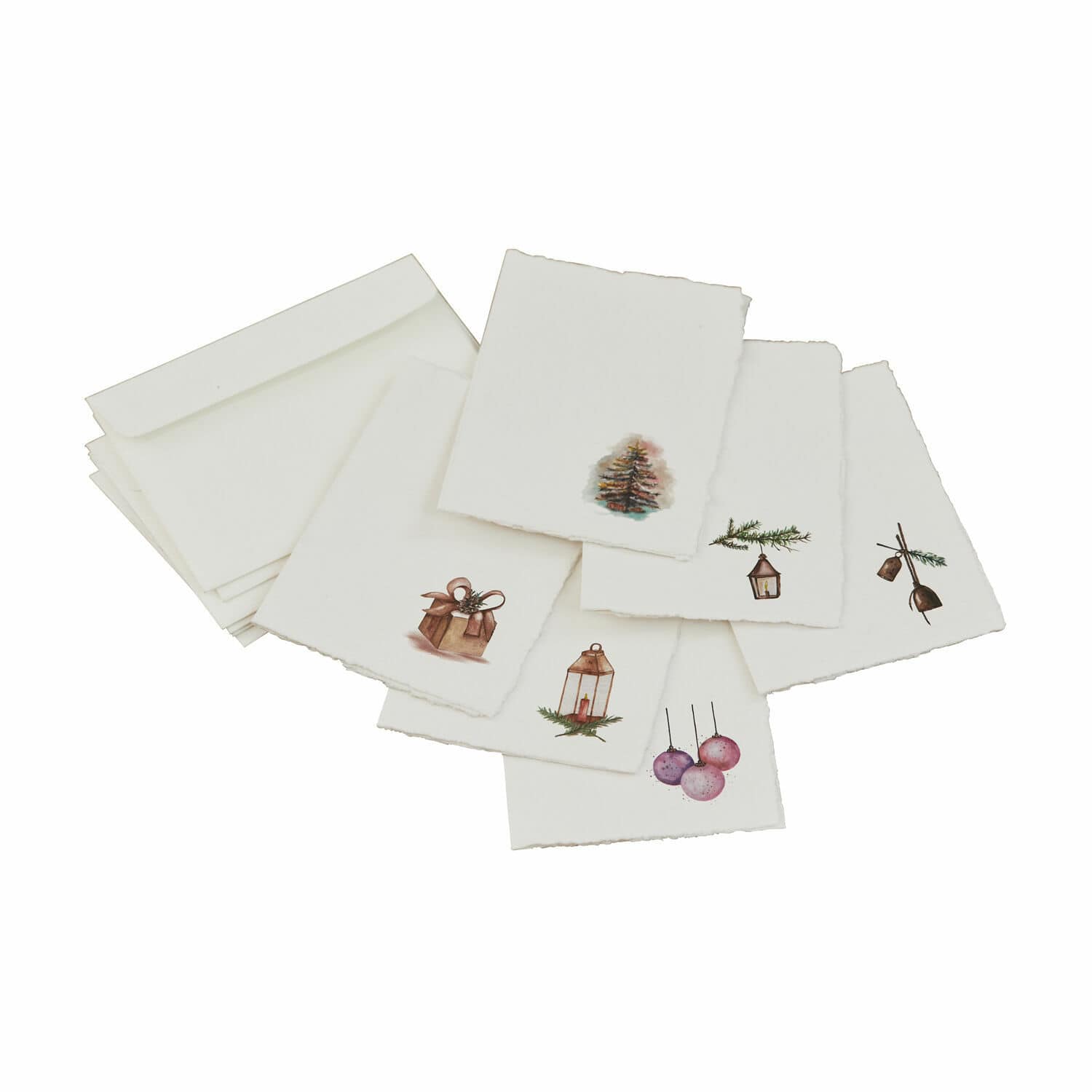 Grußkarten 6er Set Aeloria Set aus weißen Karten mit Umschlägen und weihnachtlichen Motiven auf Papier mit gezackten Rändern
