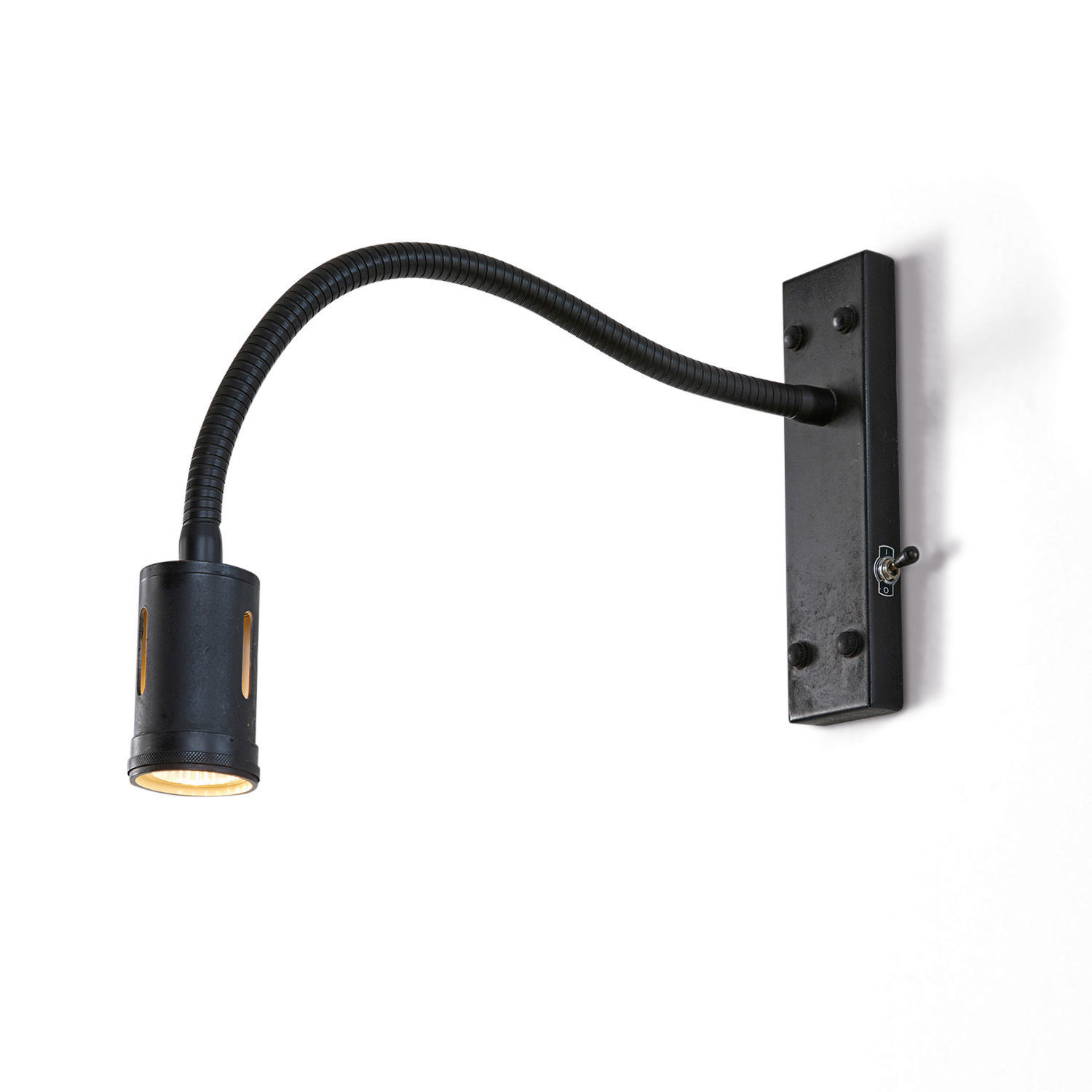 Schwarze Metall-Wandleuchte mit flexiblem Arm und Schalter, modernes Wandlicht