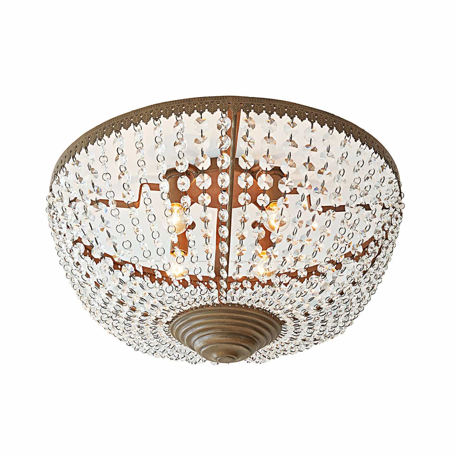 Deckenleuchte mit Kristallperlen und messingfarbenem Metallrahmen, elegantes Deckenlicht