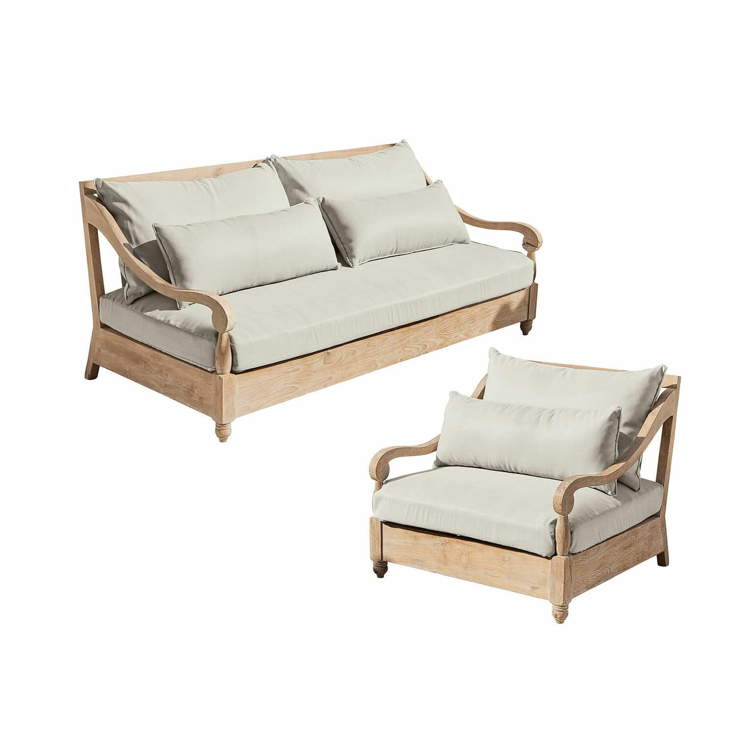 Sitzgruppe Montcassin Sitzmöbel-Set aus hellem Holz mit cremefarbenen Polstern, bequeme Sofas für Wohnzimmer