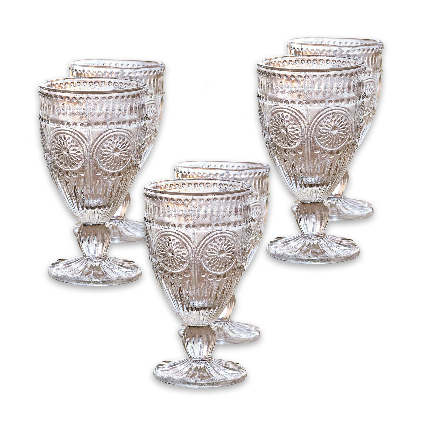 Gläser 6er Set Leatrice Set aus sechs transparenten Trinkgläsern aus dickem Glas mit dekorativem Muster