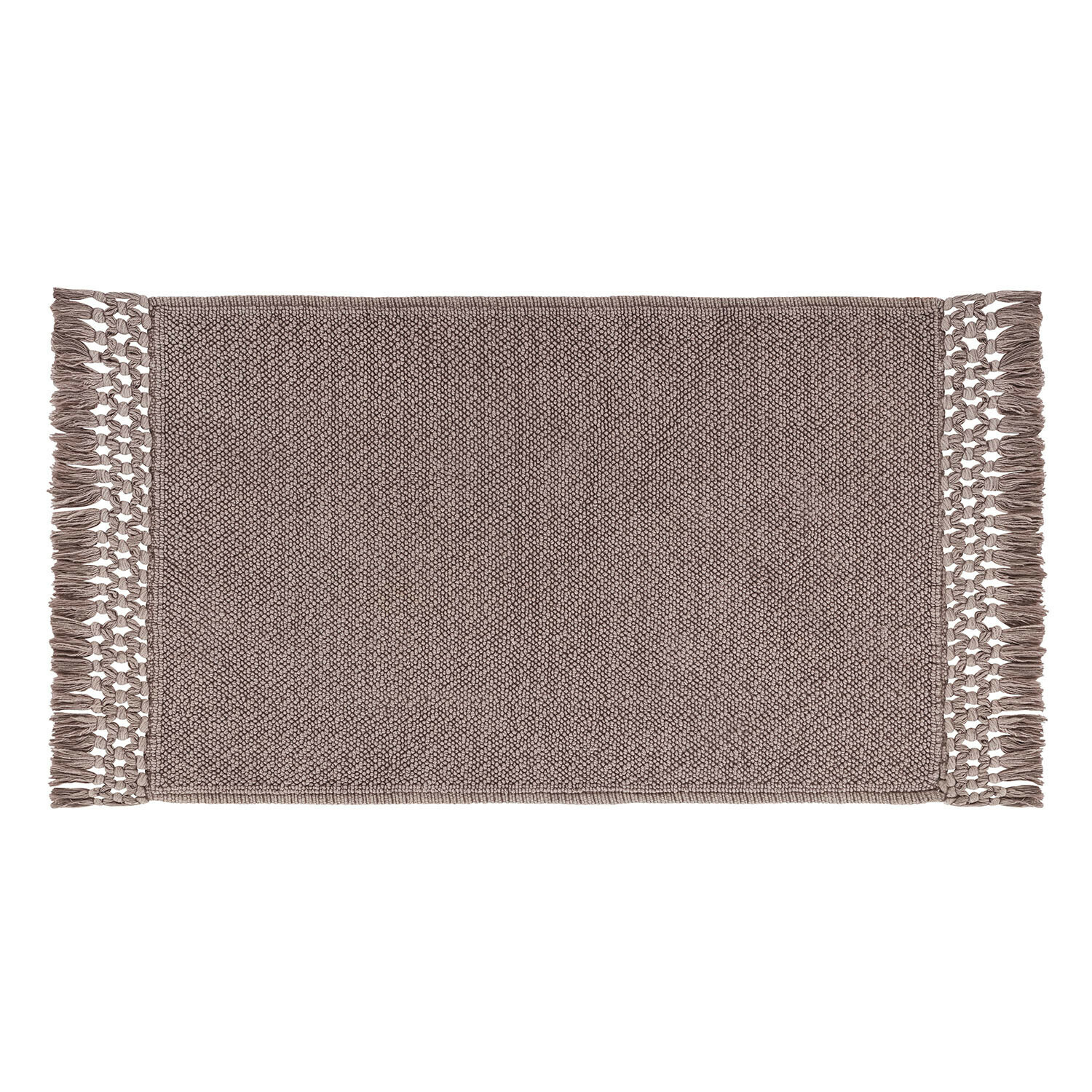 Graue Badematte Faelwyn aus weichem Material mit dekorativen Fransen an den Seiten