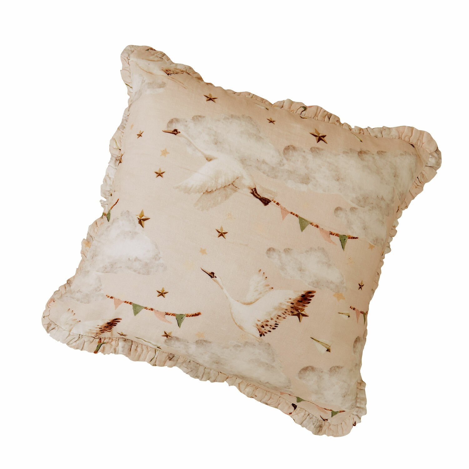 Kissenhülle Bellise Beige Baumwollkissen mit Motiv fliegender Vögel und Sternen, dekorativ für Wohnzimmer