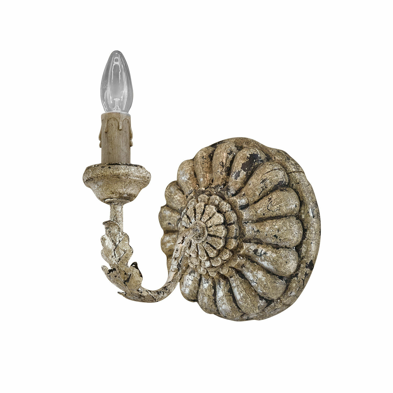 Wandlampe mit antikem beige Finish, dekorativem Muster und Kerzenlicht-Glühbirne für Innenräume