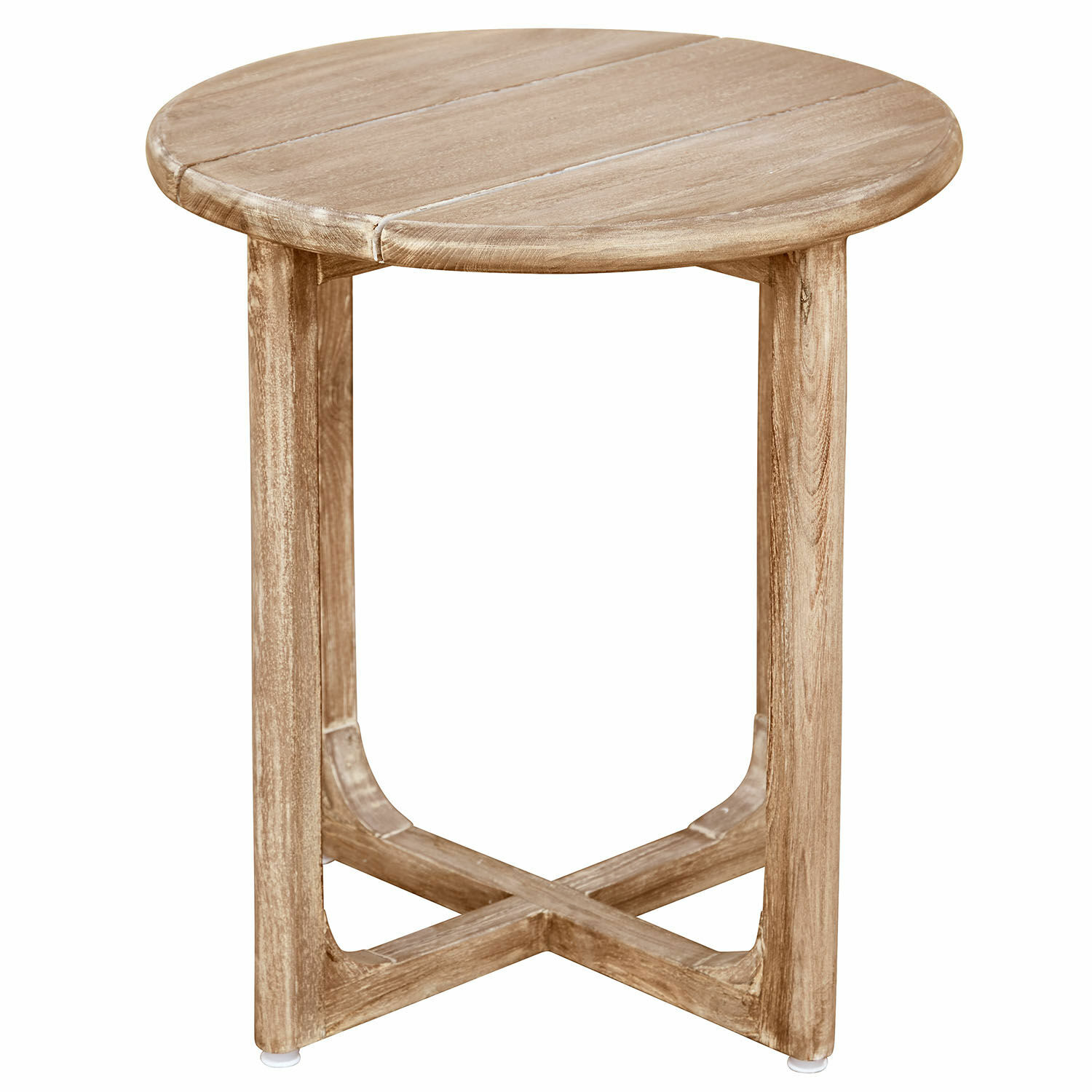 Runder Beistelltisch aus Holz in natürlicher Farbe, schlichtes Design für Wohnzimmer oder Terrasse