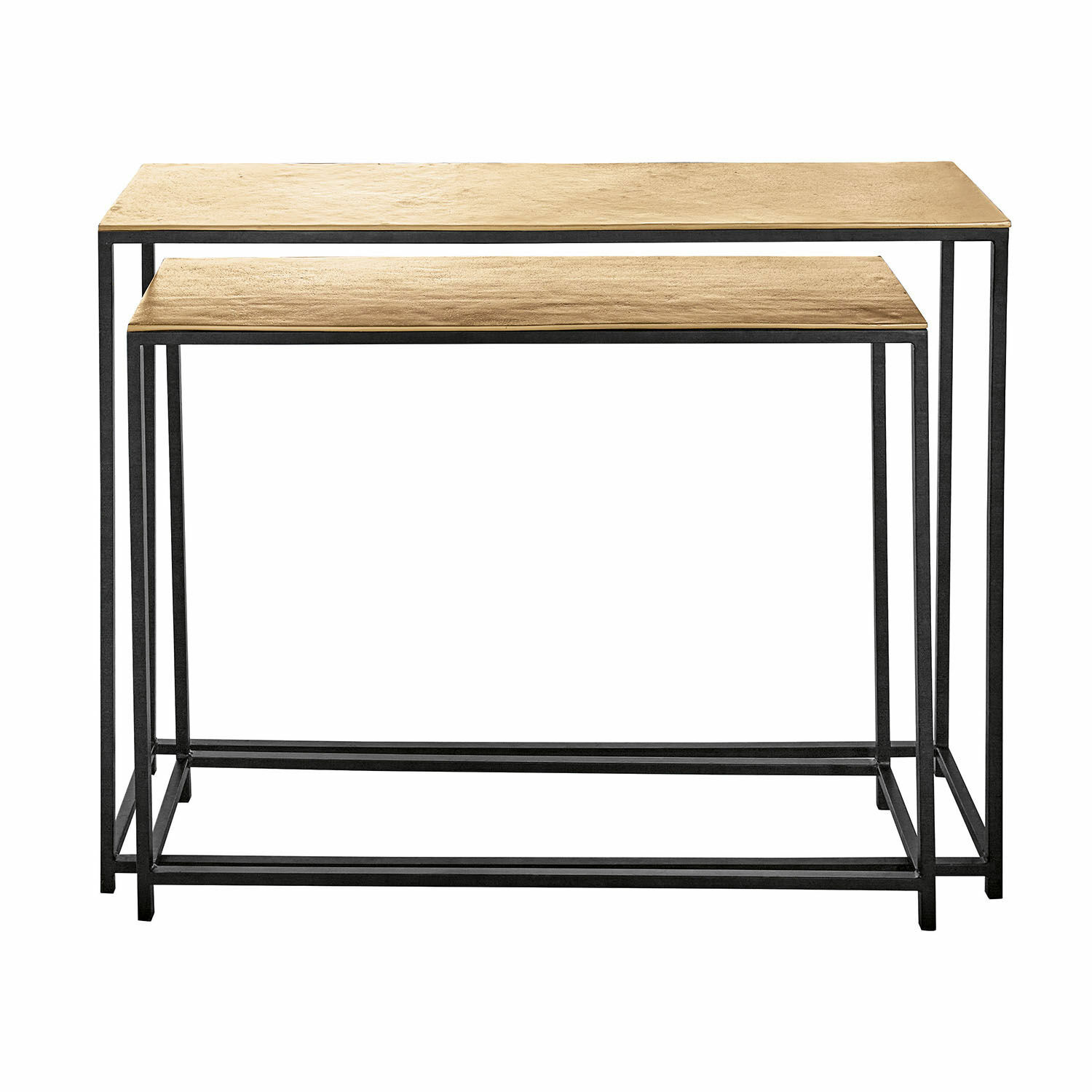 Zweier-Set Tische mit hellem Holzplatte und schwarzem Metallgestell für Wohnzimmer