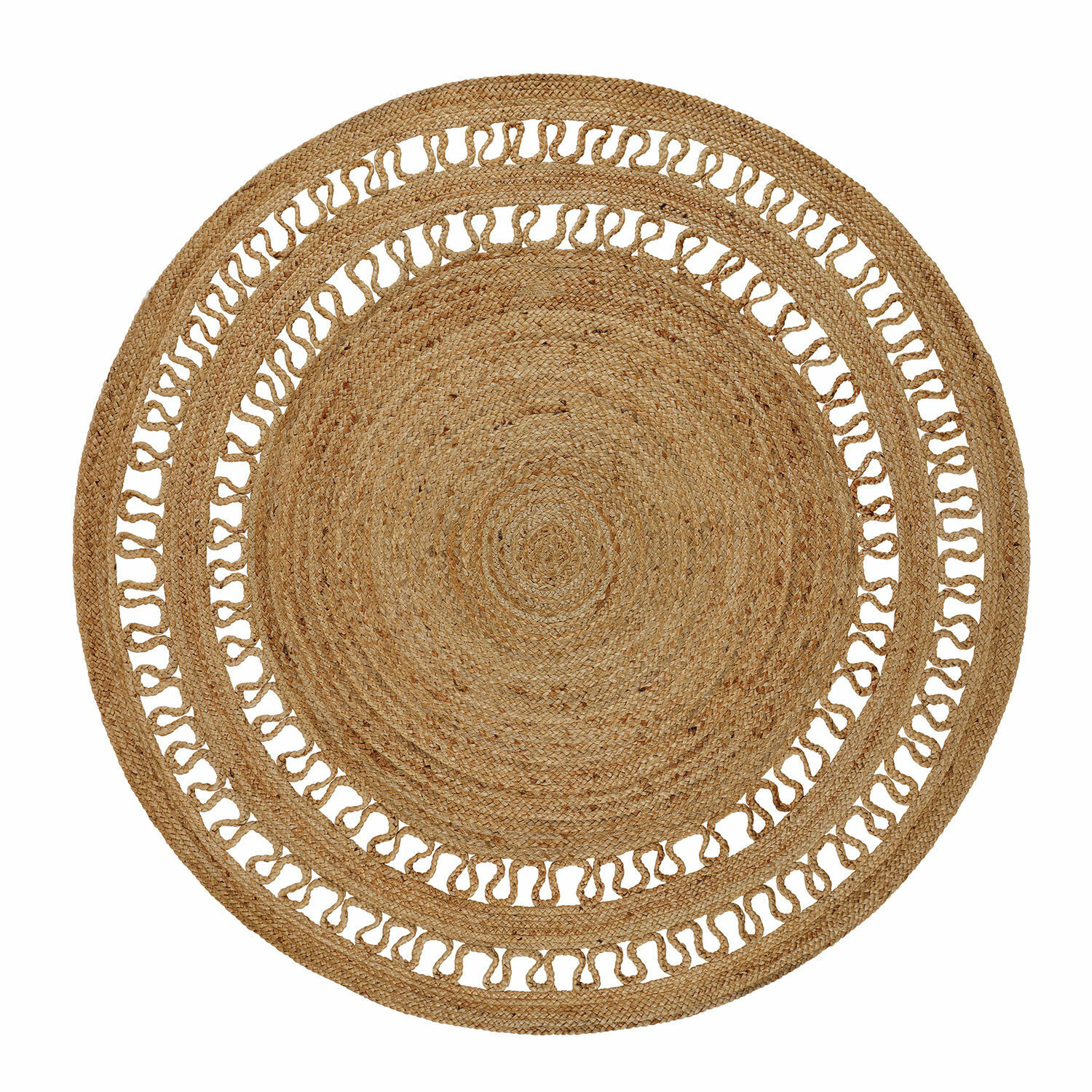 Teppich Nymarion Runder Teppich aus natürlicher Jute mit dekorativem Muster und offenen Schlaufen in Naturfarbe