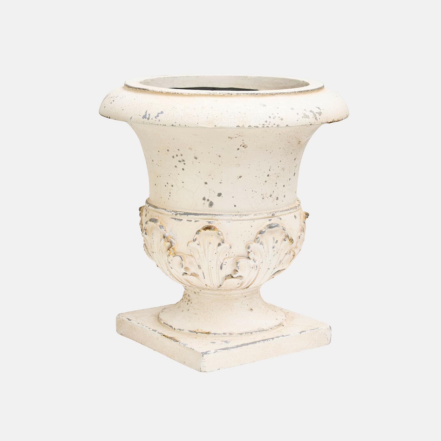 Beige Keramikvase mit dekorativem Relief und antiker Oberfläche für Gartendekoration