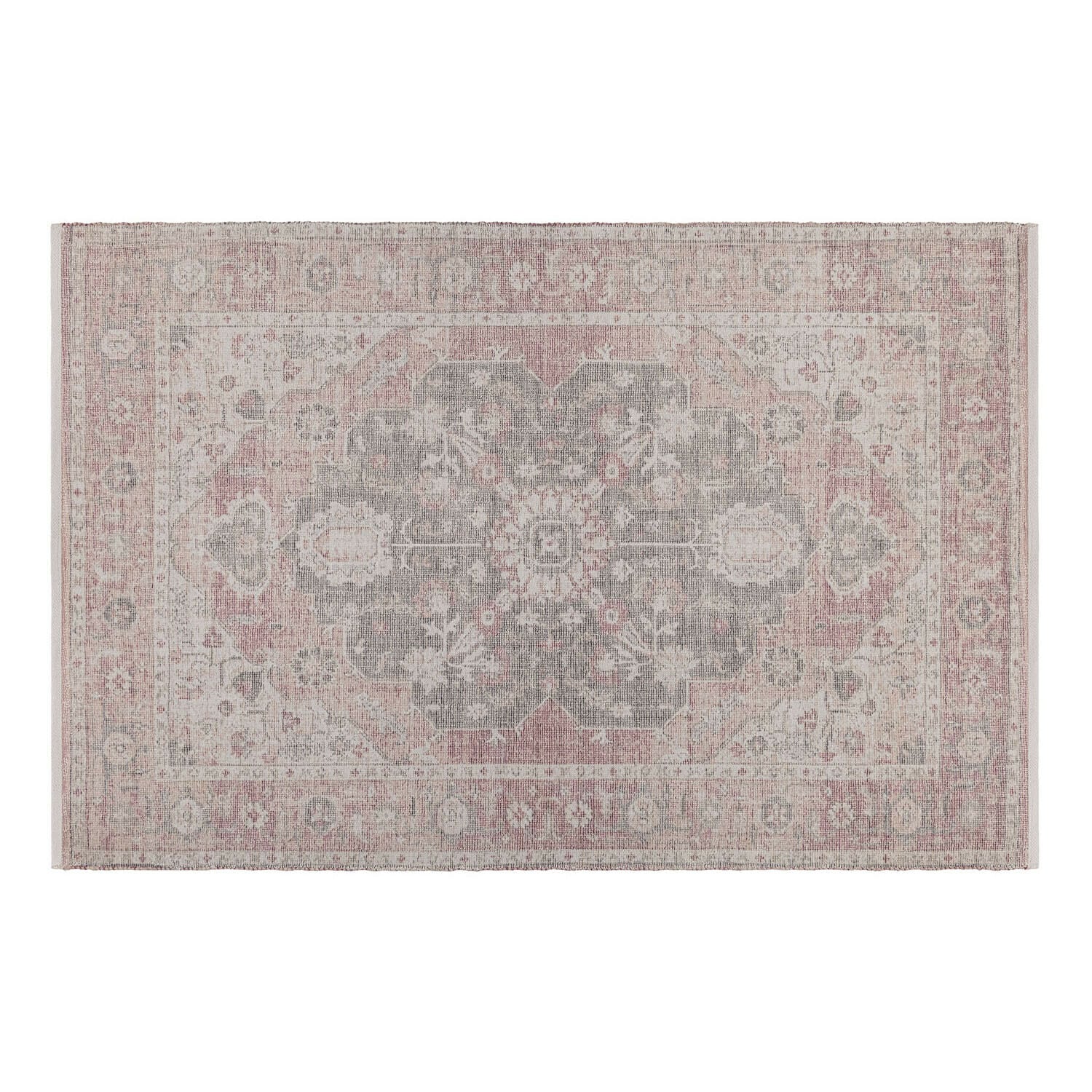 Teppich Kaelun Orientalischer Teppich in Pastellrosa und Grau mit feinem Muster, synthetisches Material