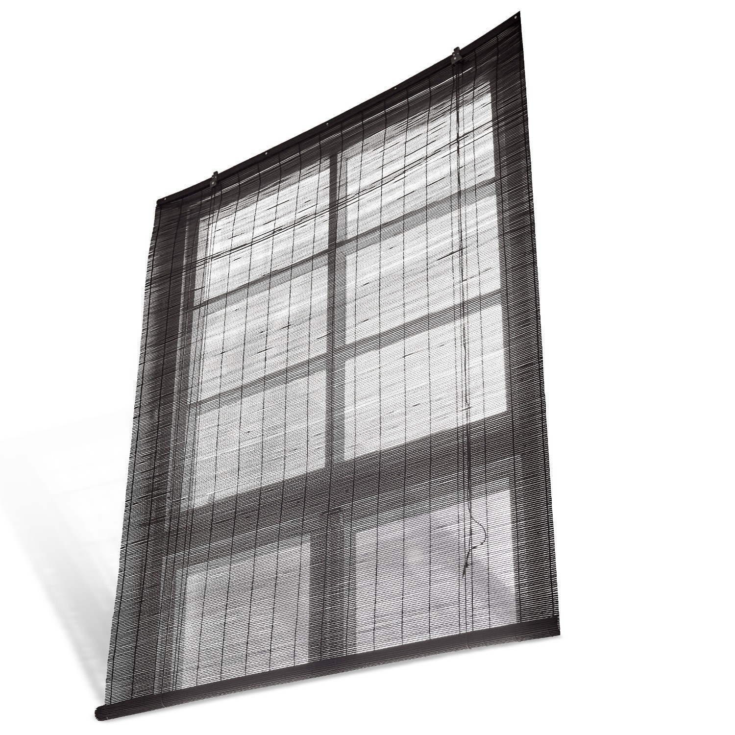 Schwarze Bambus-Rollo, leicht und transparent, ideal als Sonnenschutz und Fensterdekoration