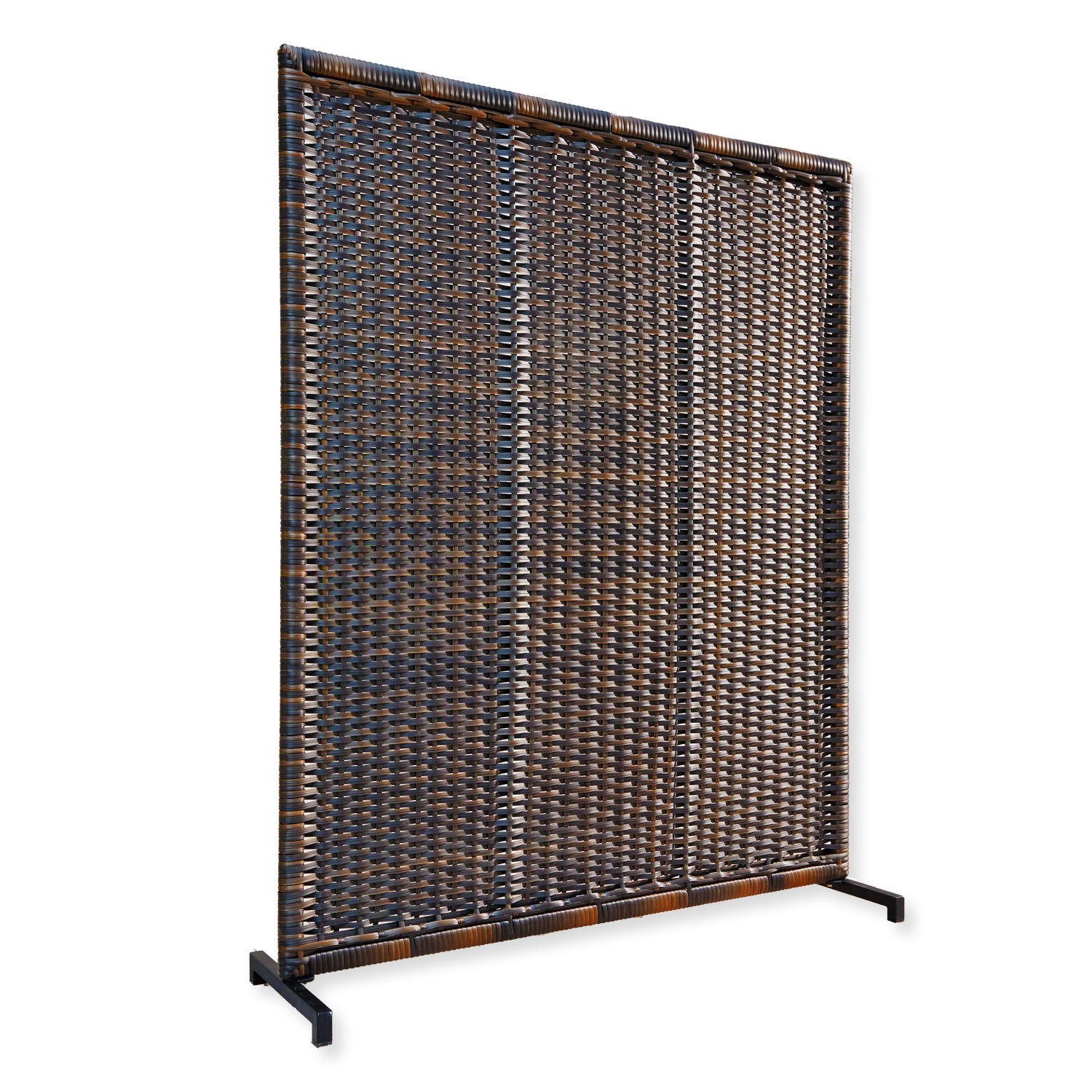 Raumteiler aus geflochtenem braunem Rattan mit Metallfuß für stilvolle Wohnraumgestaltung