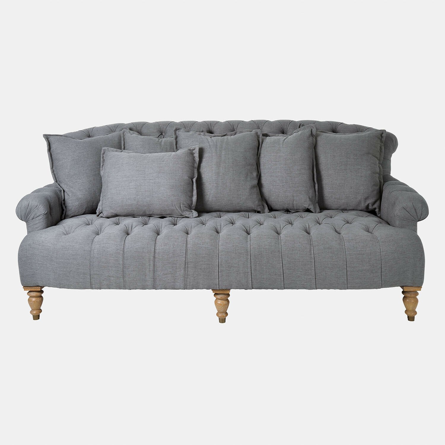 Sofa Springfield Village Grau gepolstertes Sofa aus Stoff mit Kissen und Holzbeinen, bequemes Wohnzimmermöbel