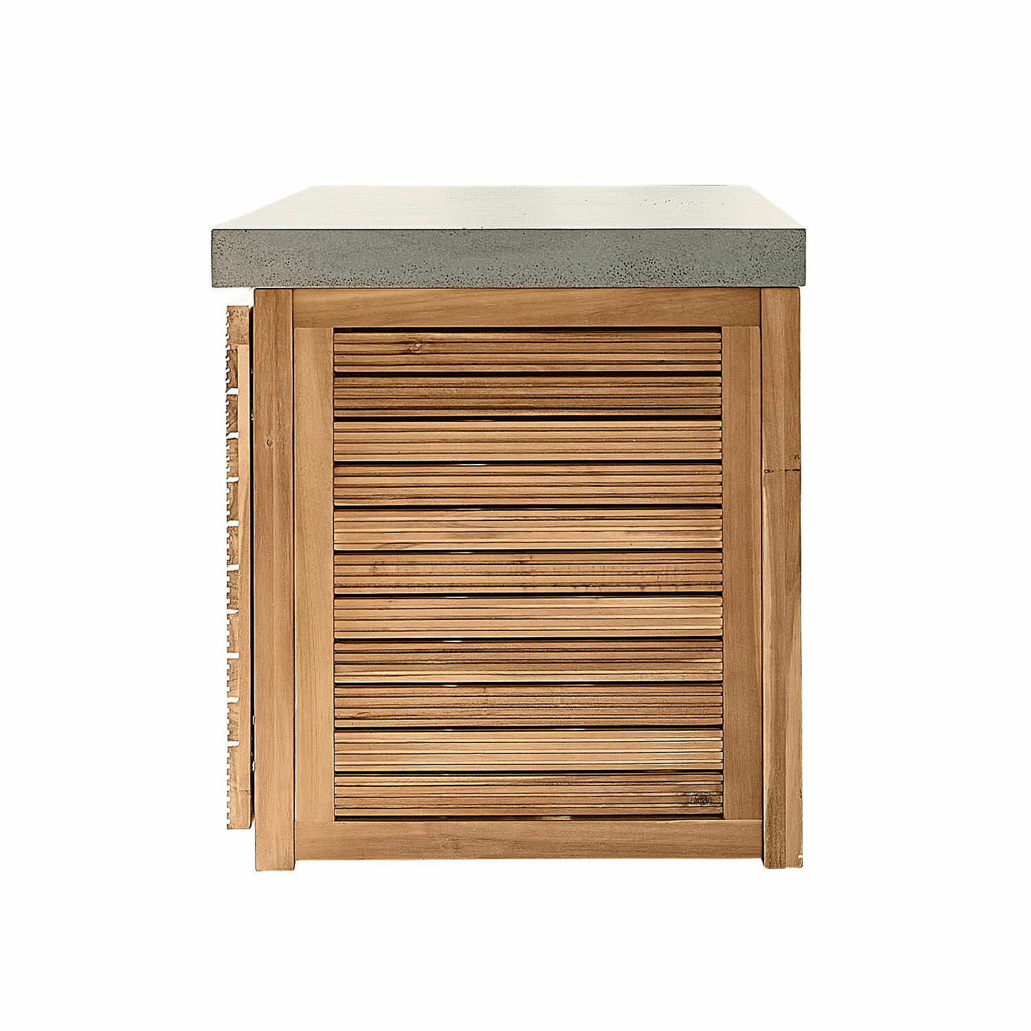 Holzschrank mit grauer Betonplatte in Naturfarben, moderner Aufbewahrungsschrank im Loft-Stil