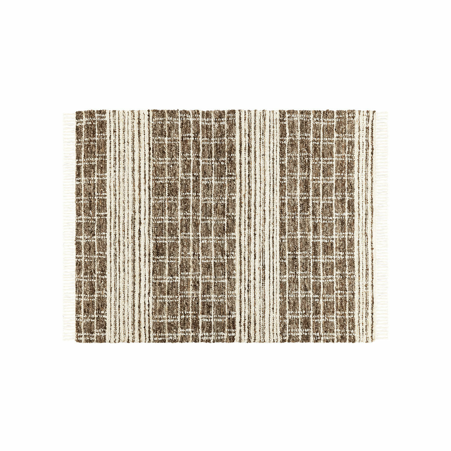 Teppich Berinique Braun-cremefarbener Teppich mit Streifen- und Karomuster, weiches Material, Wohnaccessoire