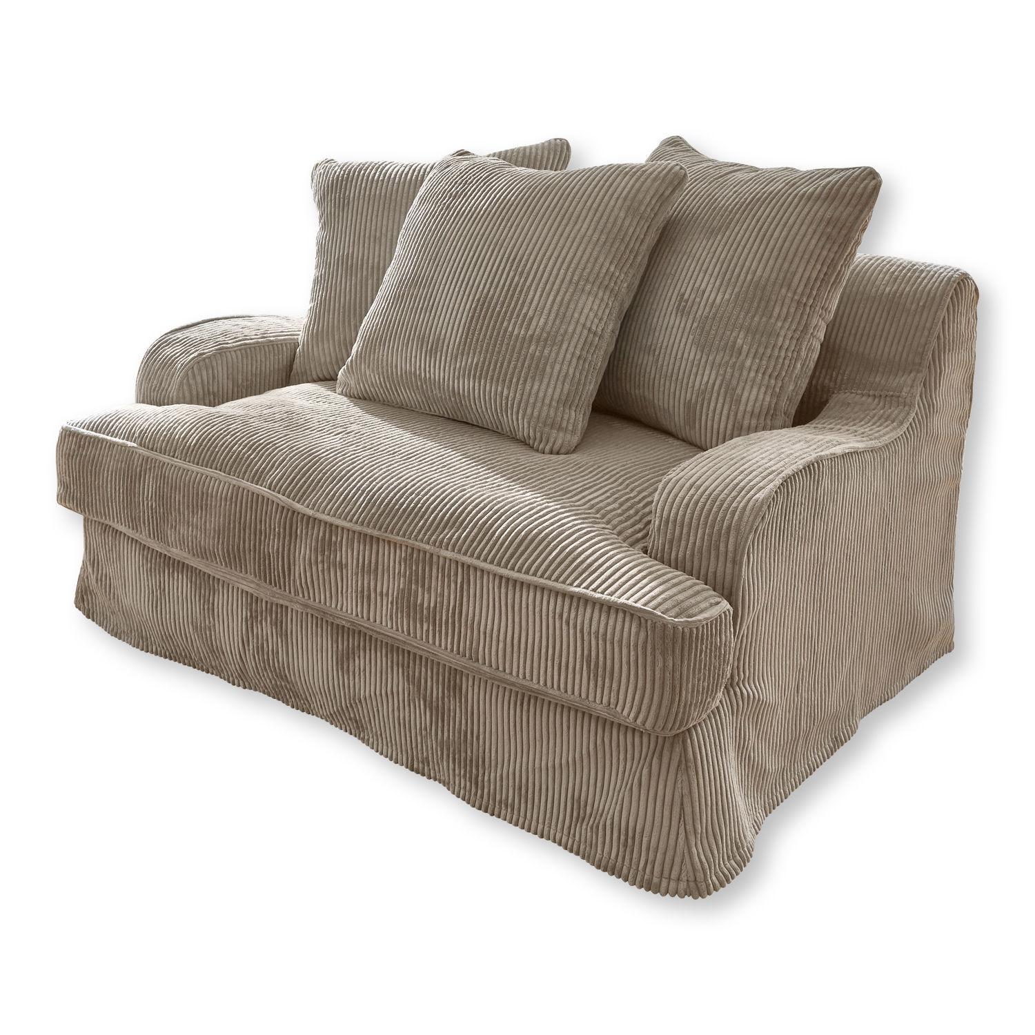 Sofa Monaco Beige Zweisitzer-Sofa aus weichem Cordstoff mit Kissen, bequem für Wohnzimmer