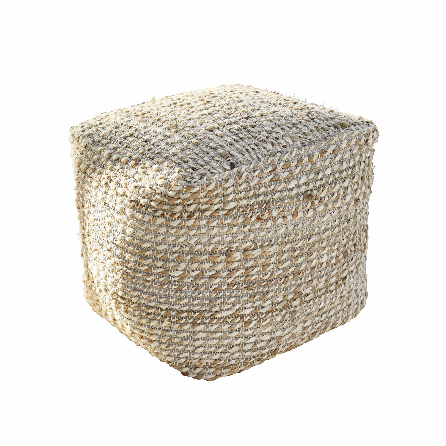 Hocker Davin Quadratischer Pouf aus geflochtenem Naturmaterial in Beige-Grau für Wohnzimmer