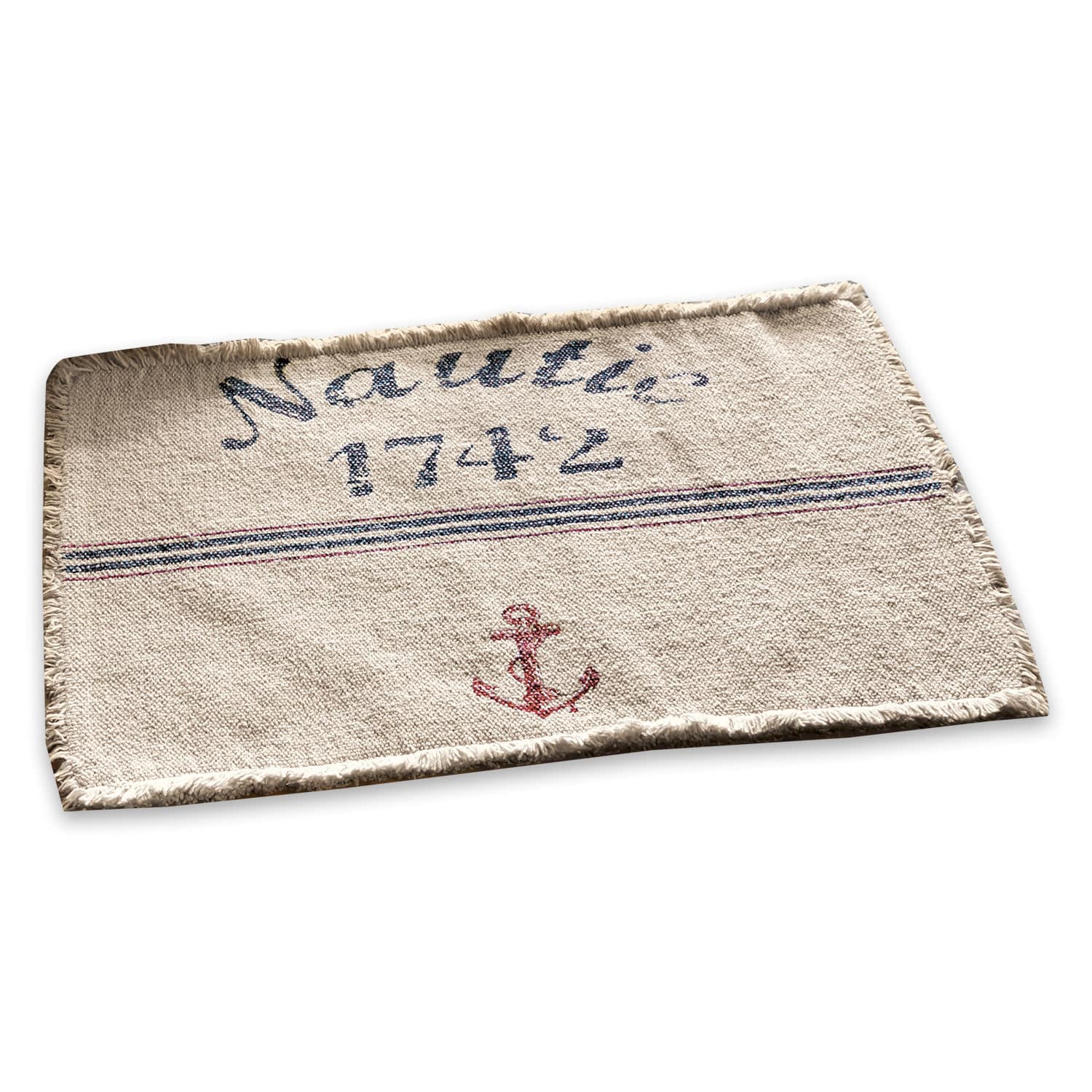 Platzset 2er Set Nautic Beige Baumwollmatte mit maritimem Anker- und Schriftmotiv, dekorativer Wohnaccessoire.