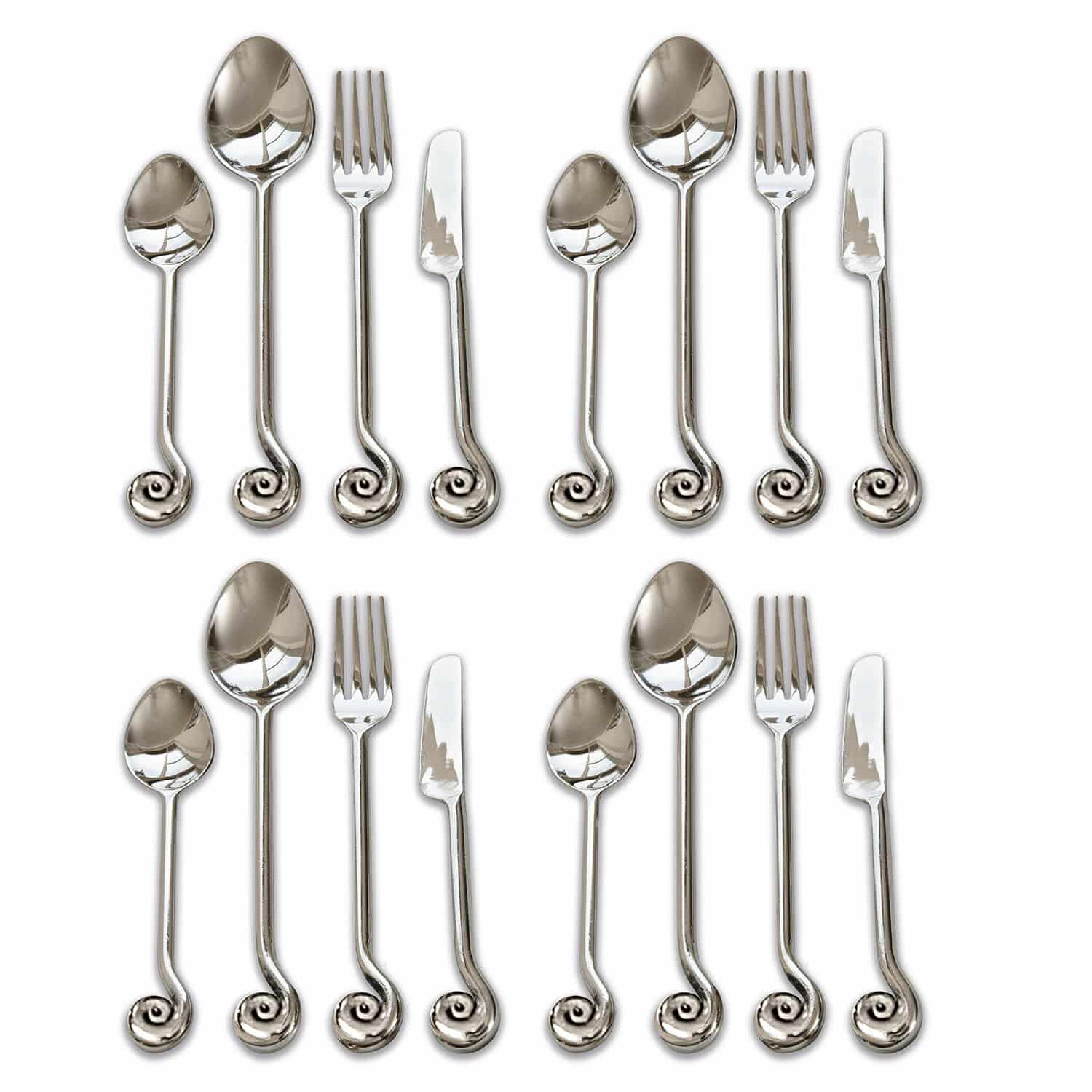 Besteck Hadley Set aus 16 silbernen Edelstahl-Besteckteilen mit dekorativem Spiralgriff, elegantes Design