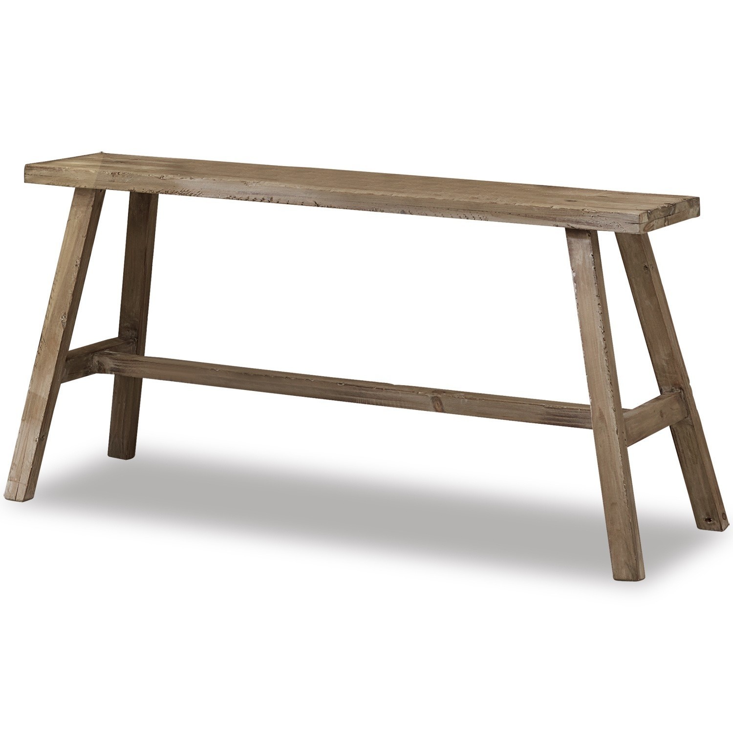 Holzbank in natürlicher Farbe mit schlichter Konstruktion, ideal für Innen- und Außenbereiche