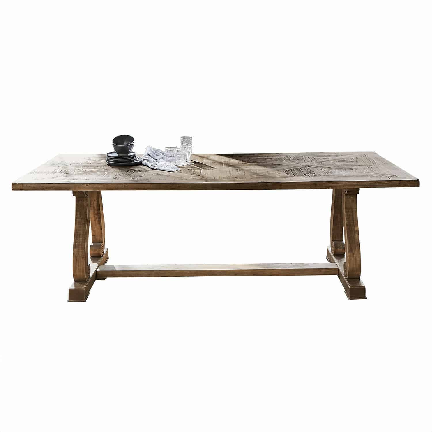 Tisch Campbelltown Großer Holztisch mit rustikalem Holzplatte und stabilen Beinen in natürlicher Holzfarbe