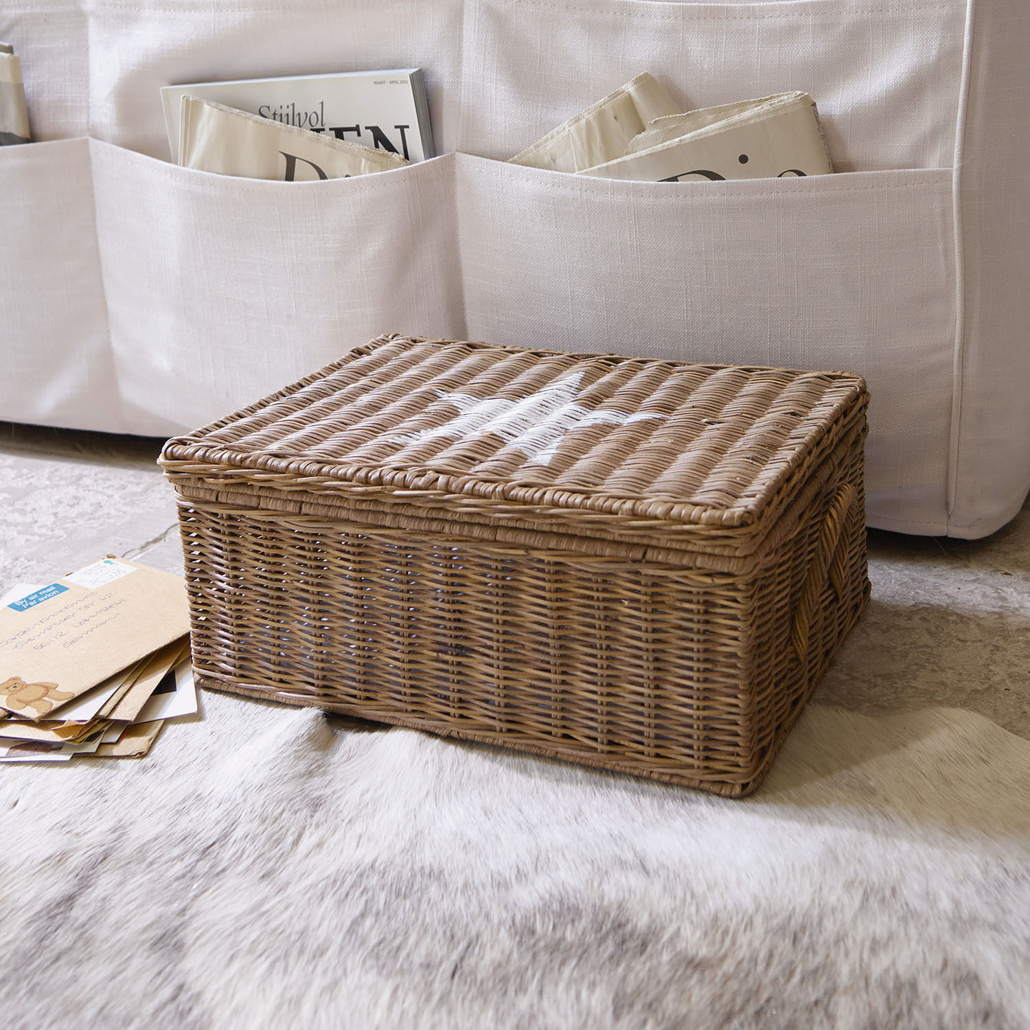 Box Carcans Brauner Korb aus Rattan mit Deckel, natürlicher Aufbewahrungskorb für Wohnraum und Ordnung