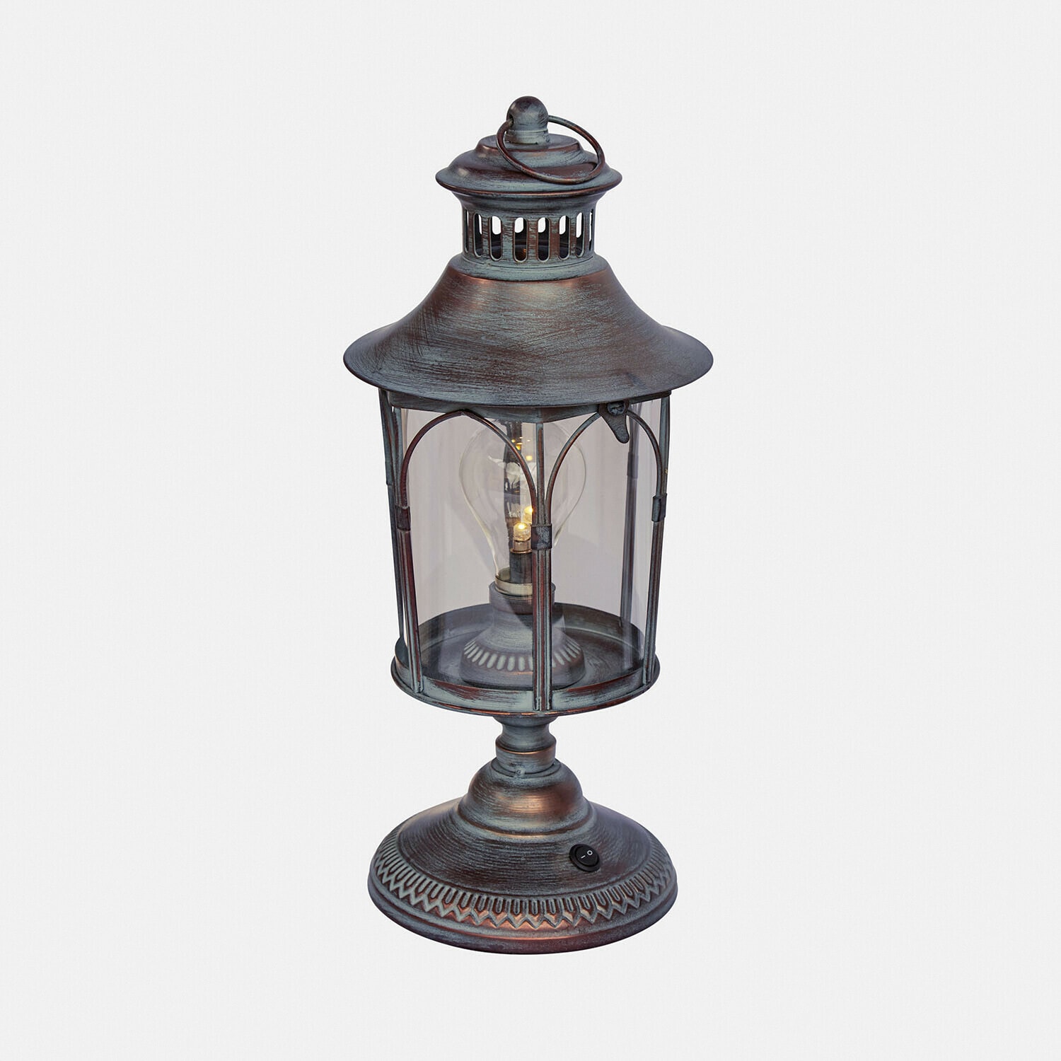 LED-Laterne Brélomine Metall-Tischlampe im Laternenstil mit klarem Glas und Schalter, Farbe antikes Bronze