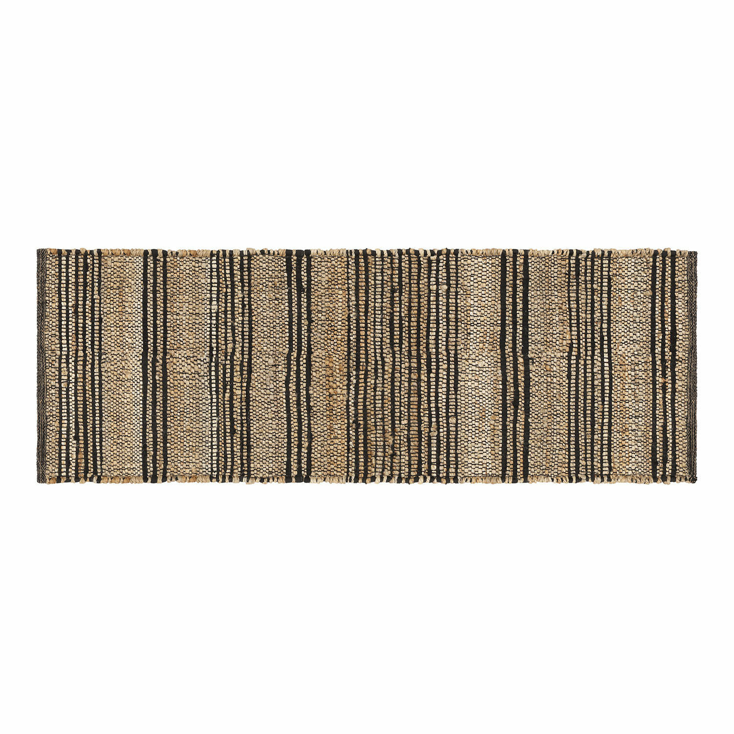 Läufer Lantenot Jute-Teppich in Beige mit schwarzen Streifen, natürlicher Bodenbelag für Wohnräume