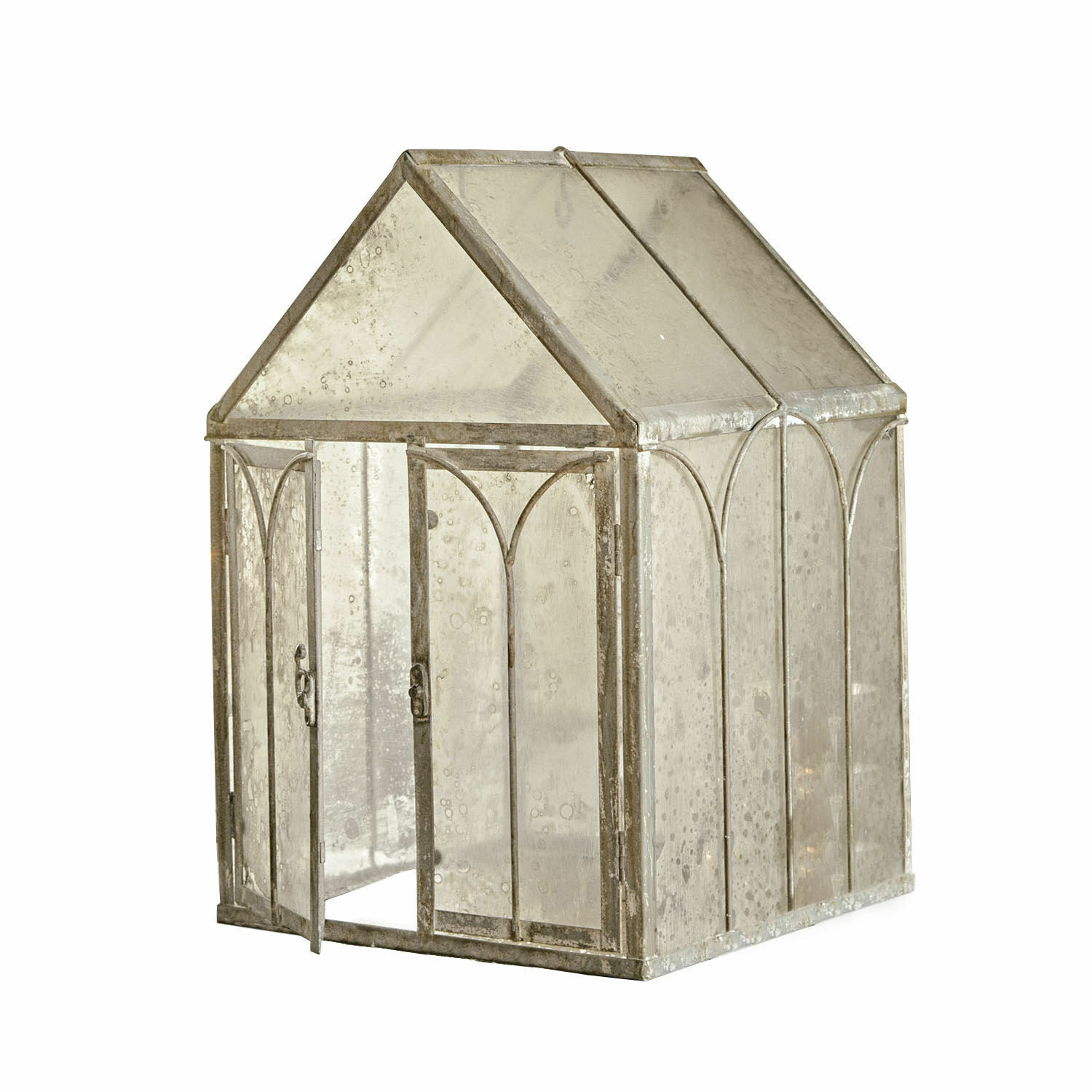Deko-Haus Bellunas Dekoratives Gewächshaus aus Metall und Glas in Silber, ideal für Garten und Zuhause