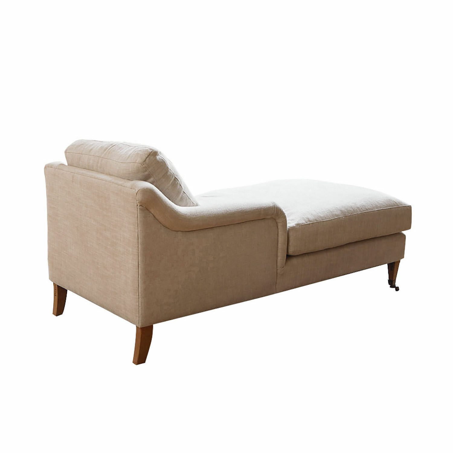 Beige Stoff-Chaiselongue mit Holzbeinen für gemütliches Wohnzimmer