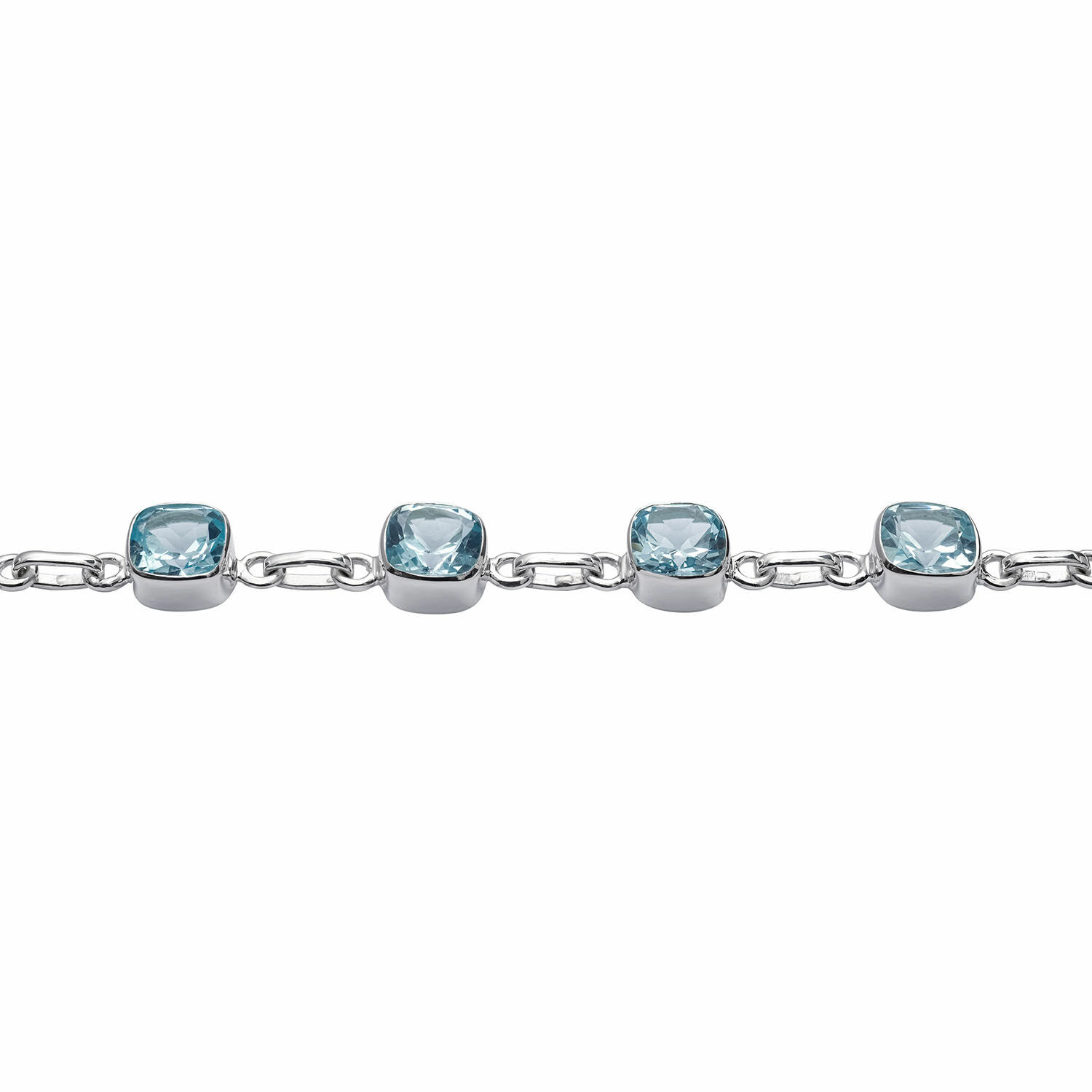 Silberarmband mit blauen quadratischen Edelsteinen, elegante Damenschmuck