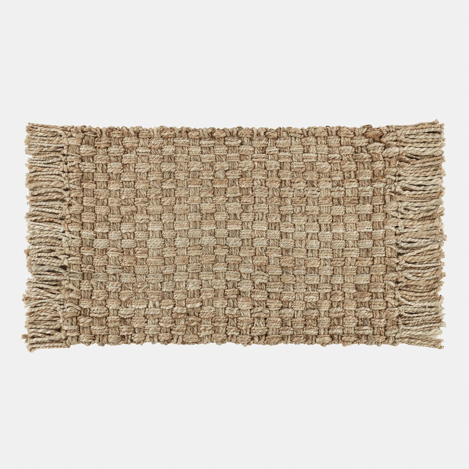 Fußmatte Moody Handgewebter Teppich aus natürlicher Jute in Beige mit Fransen, Wohn- und Bodenaccessoire