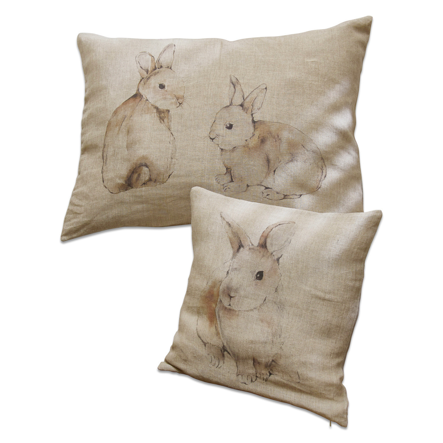 Beige Leinenkissen mit Hasenmotiv, dekorative Wohntextilien für Wohnzimmer und Schlafzimmer