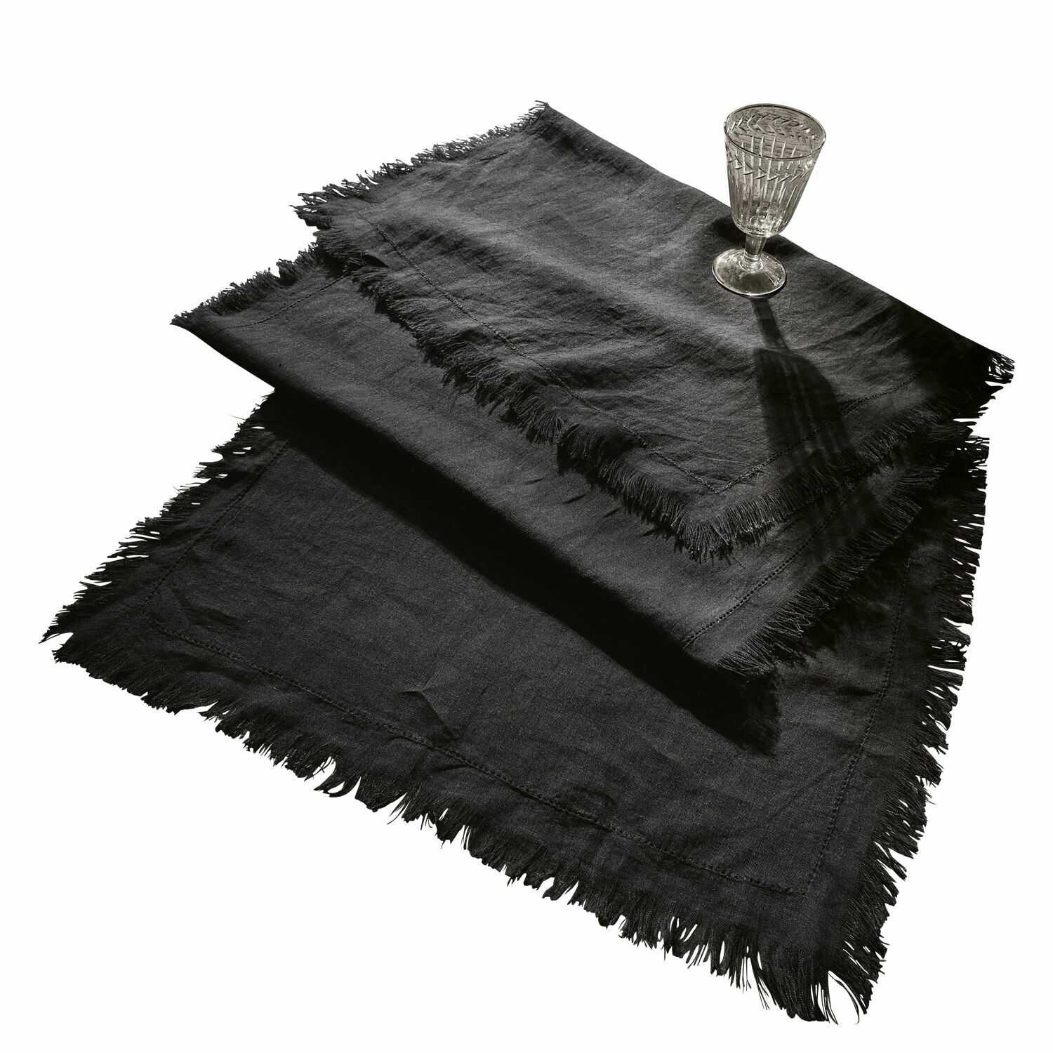 Tischläufer Pibrac Schwarze Leinen-Tischdecke mit Fransen, dekorativ und praktisch für den Tisch, Heimtextilien
