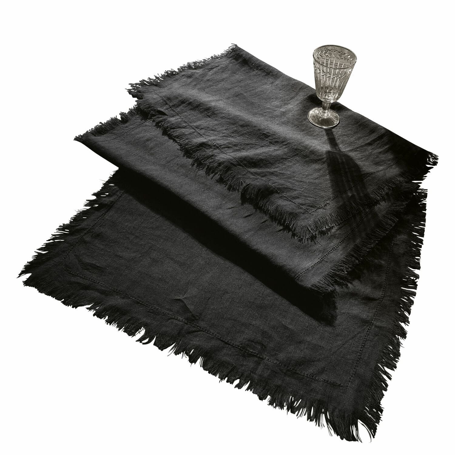 Tischläufer Pibrac Schwarze Leinen-Tischdecke mit Fransen, dekorativ und praktisch für den Tisch, Heimtextilien