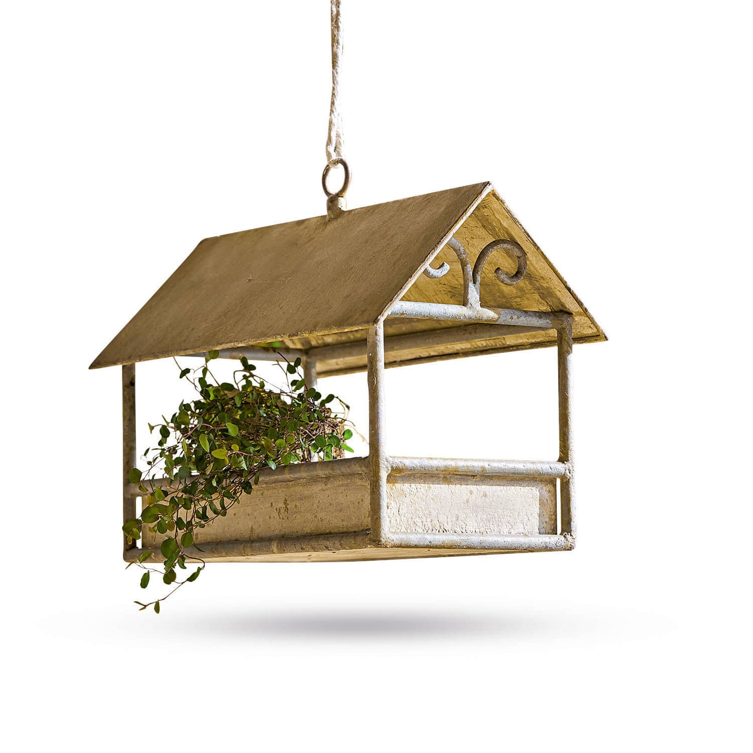 Vogelhaus Rantolla Metall-Vogelhaus mit Dach und grünen Blättern, dekorativer Futterplatz für den Garten