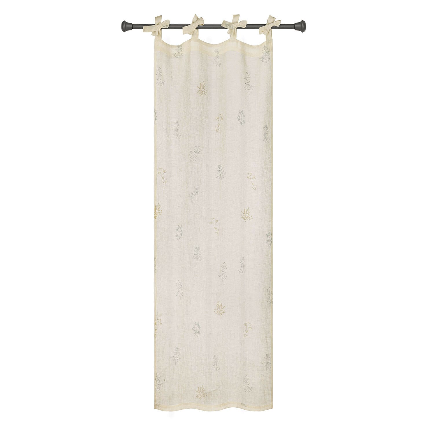Beige Baumwollgardine mit zartem Blumenmuster und Schlaufen zum Aufhängen