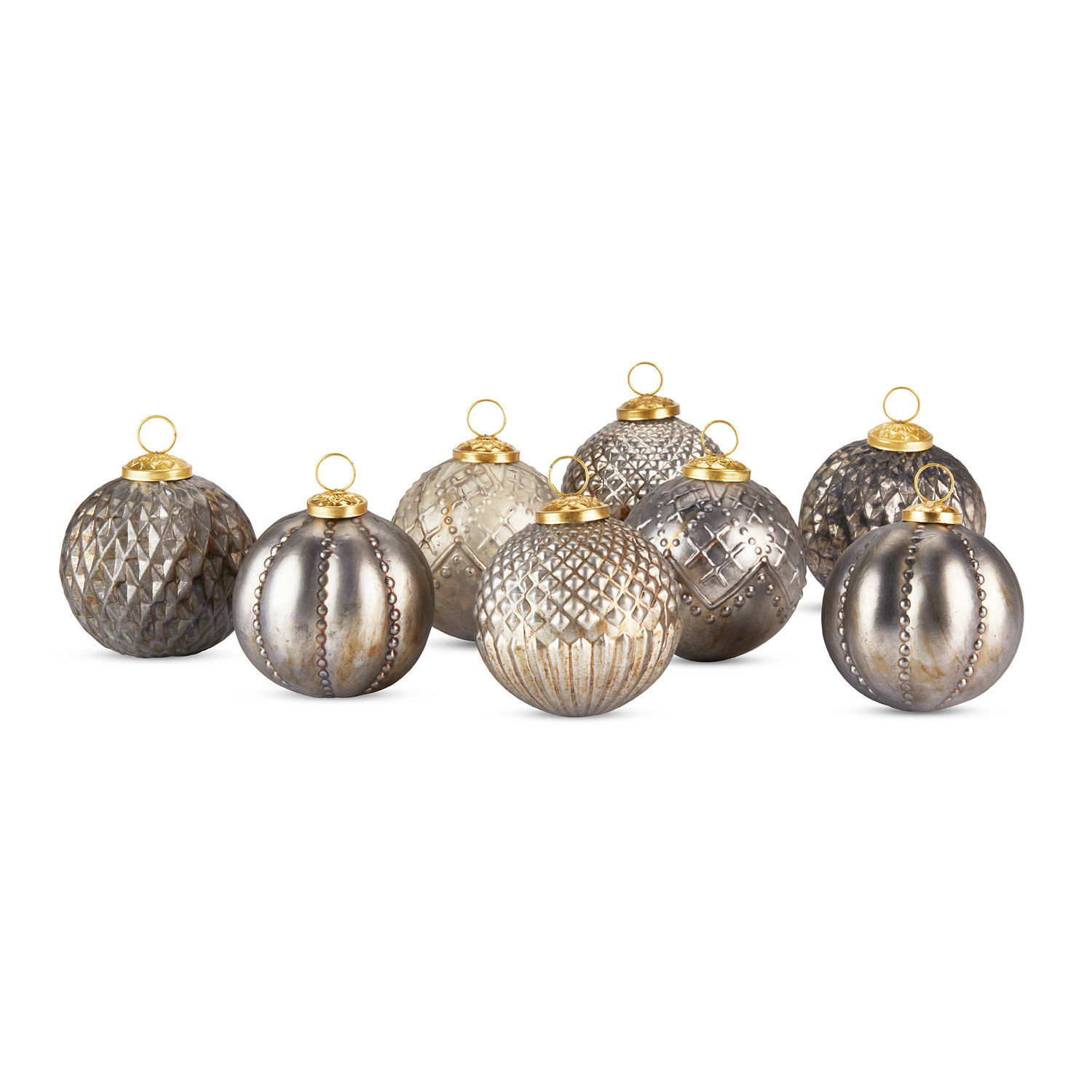 Weihnachtsschmuck 8er Set Silverlake Acht silberne Weihnachtskugeln aus Metall mit goldfarbenen Aufhängungen im Set