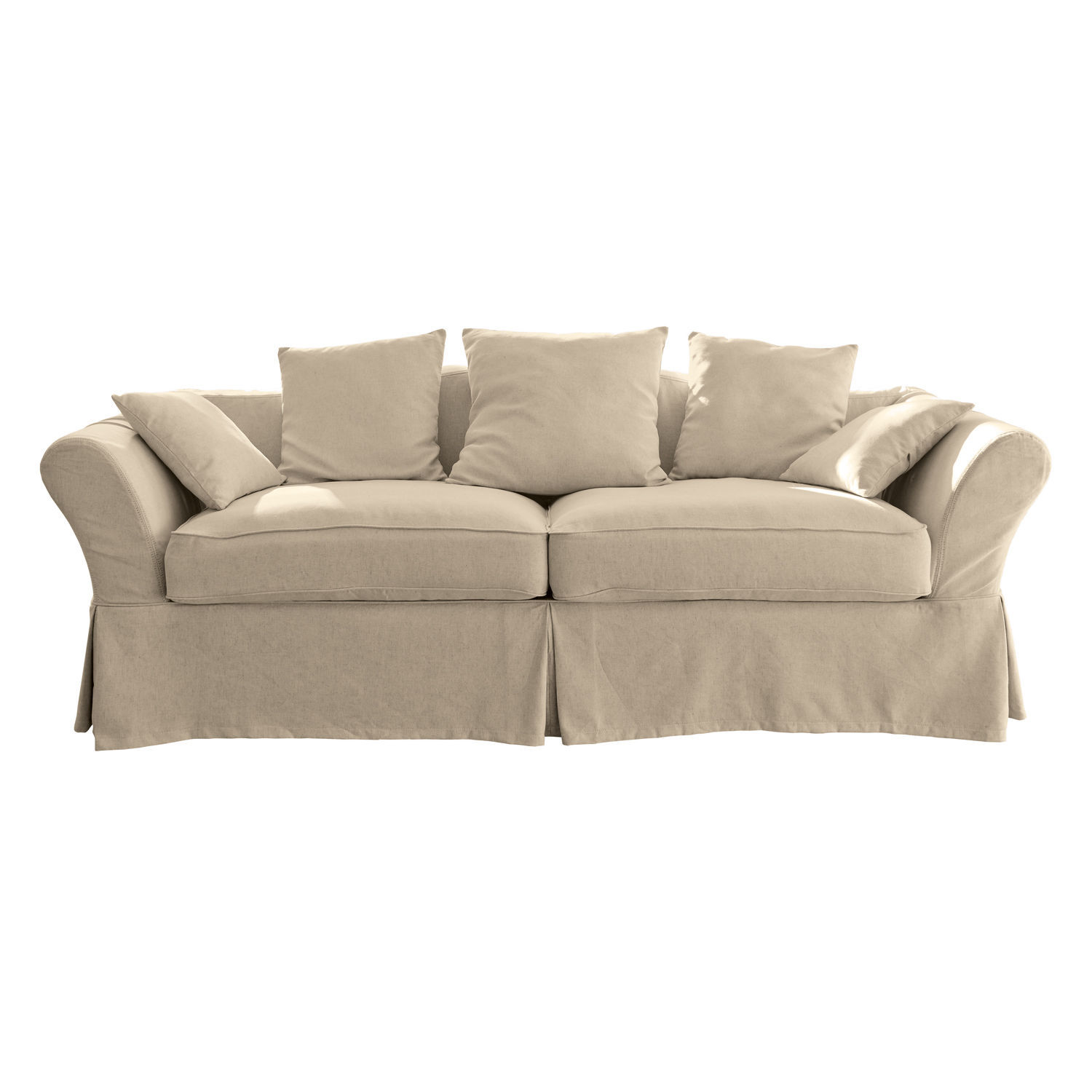 Sofa Worcester in Creme aus Stoff mit Kissen, bequeme Couch für Wohnzimmer, Polstermöbel