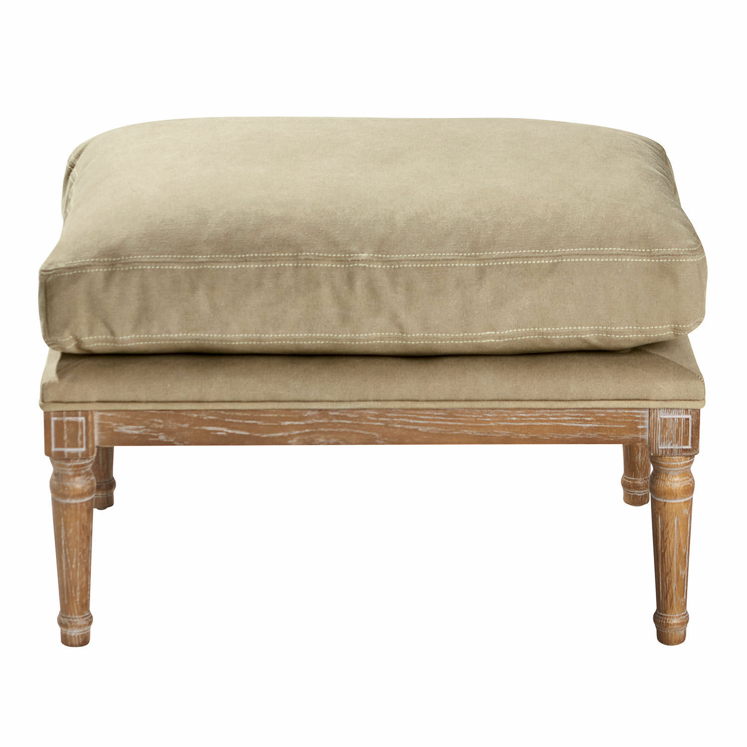 antikbraun/beige Hocker Greenbrier mit beigem Stoff und antikbraunem Holzgestell, stilvolles Wohnzimmermöbel