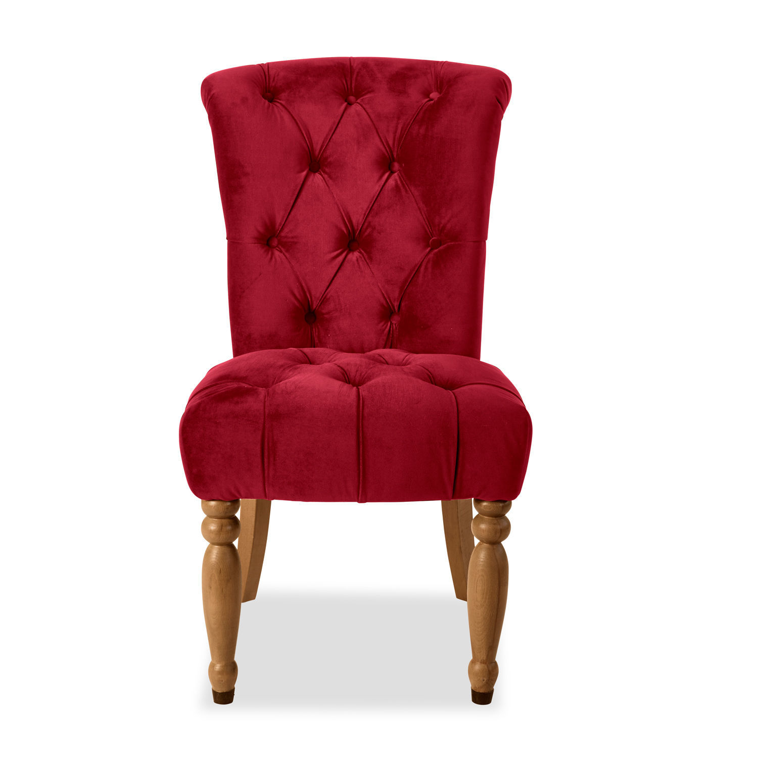 rot Roter Claville Stuhl mit samtigem Bezug und gedrechselten Holzbeinen, eleganter Polsterstuhl