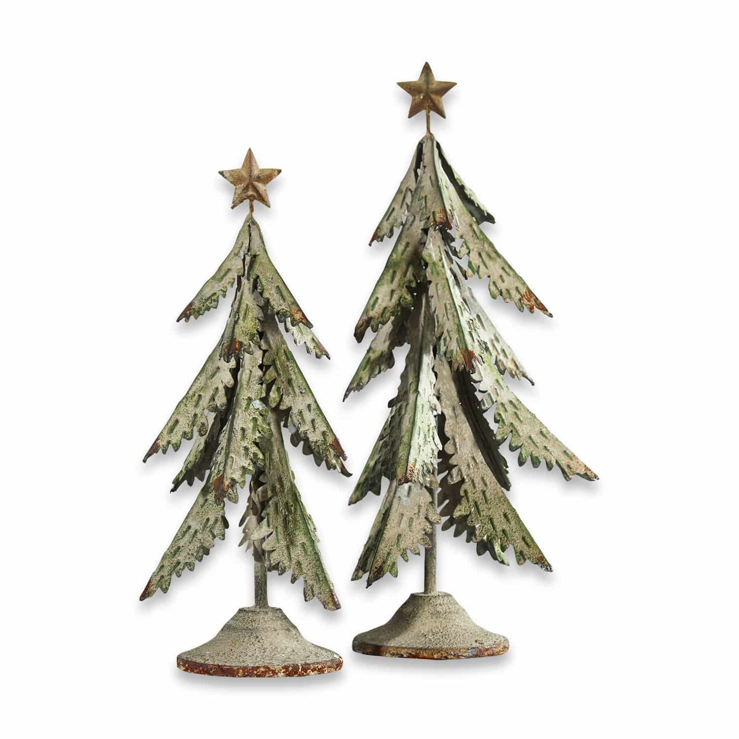 Deko-Baum 2er Set Cour Zwei dekorative Metall-Weihnachtsbäume in Grün-Grau mit Sternen als Weihnachtsdeko