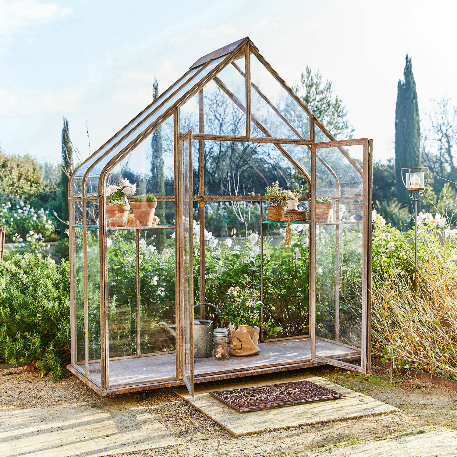 Gewächshaus Belfaux Garten-Gewächshaus mit vintage Metallrahmen und Glas, ideal für Pflanzen- und Kräuterzucht