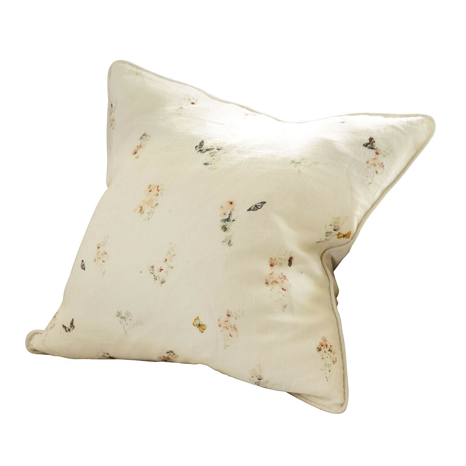 Kissenhülle Salénaïs Helles Leinenkissen mit zartem Schmetterlings- und Blumenmuster, dekorativ für Wohnzimmer