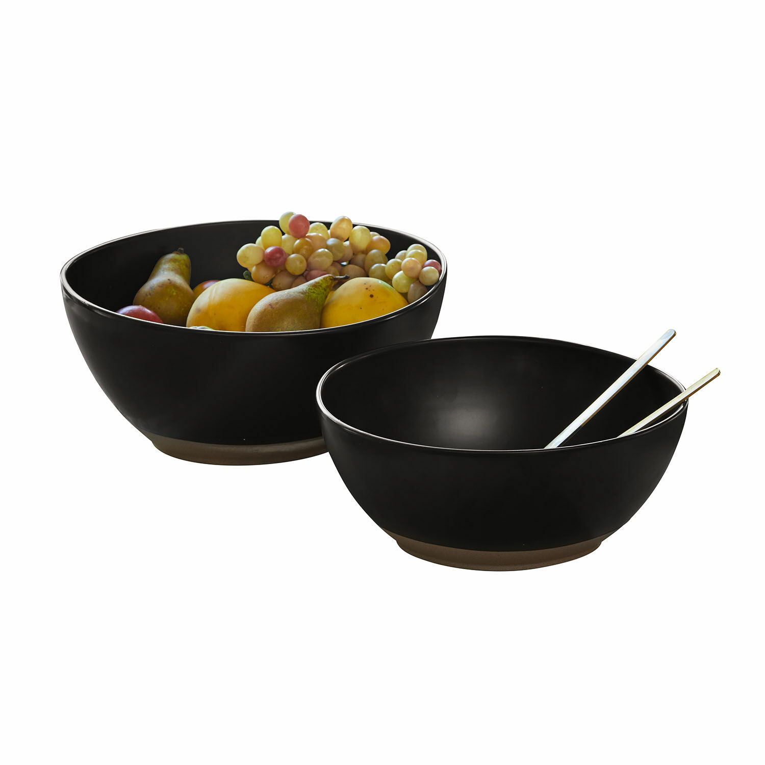 Salatschüssel 2er Set Biarré Set aus zwei schwarzen Keramikschalen mit grünem Gemüse, ideal für Salate und Küche