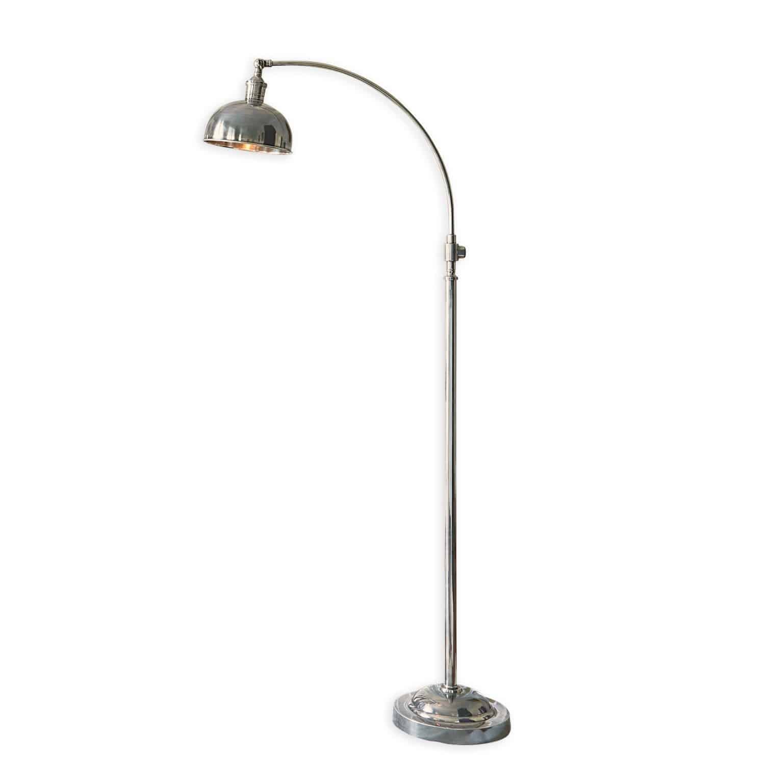 Stehlampe aus silbernem Metall mit verstellbarem Arm für flexibles Raumlicht