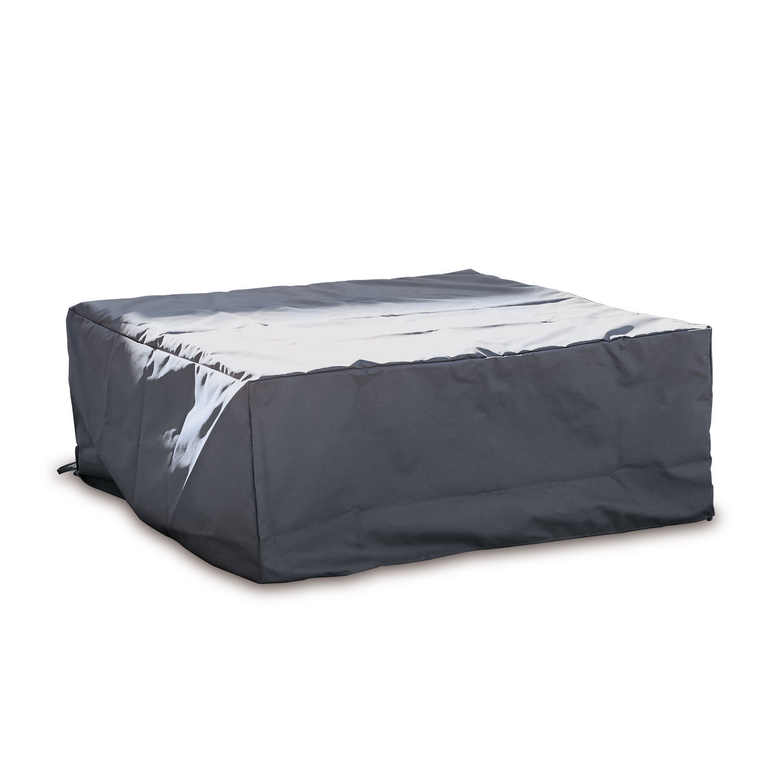 Quadratischer Sitzpouf aus grauem Stoff, bequeme Sitzgelegenheit für Wohnzimmer oder Garten