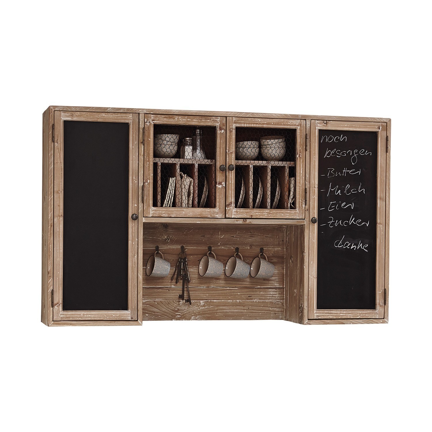 Holz-Küchenschrank mit Kreidetafeln und Haken für Tassen, natürliche Holzfarbe
